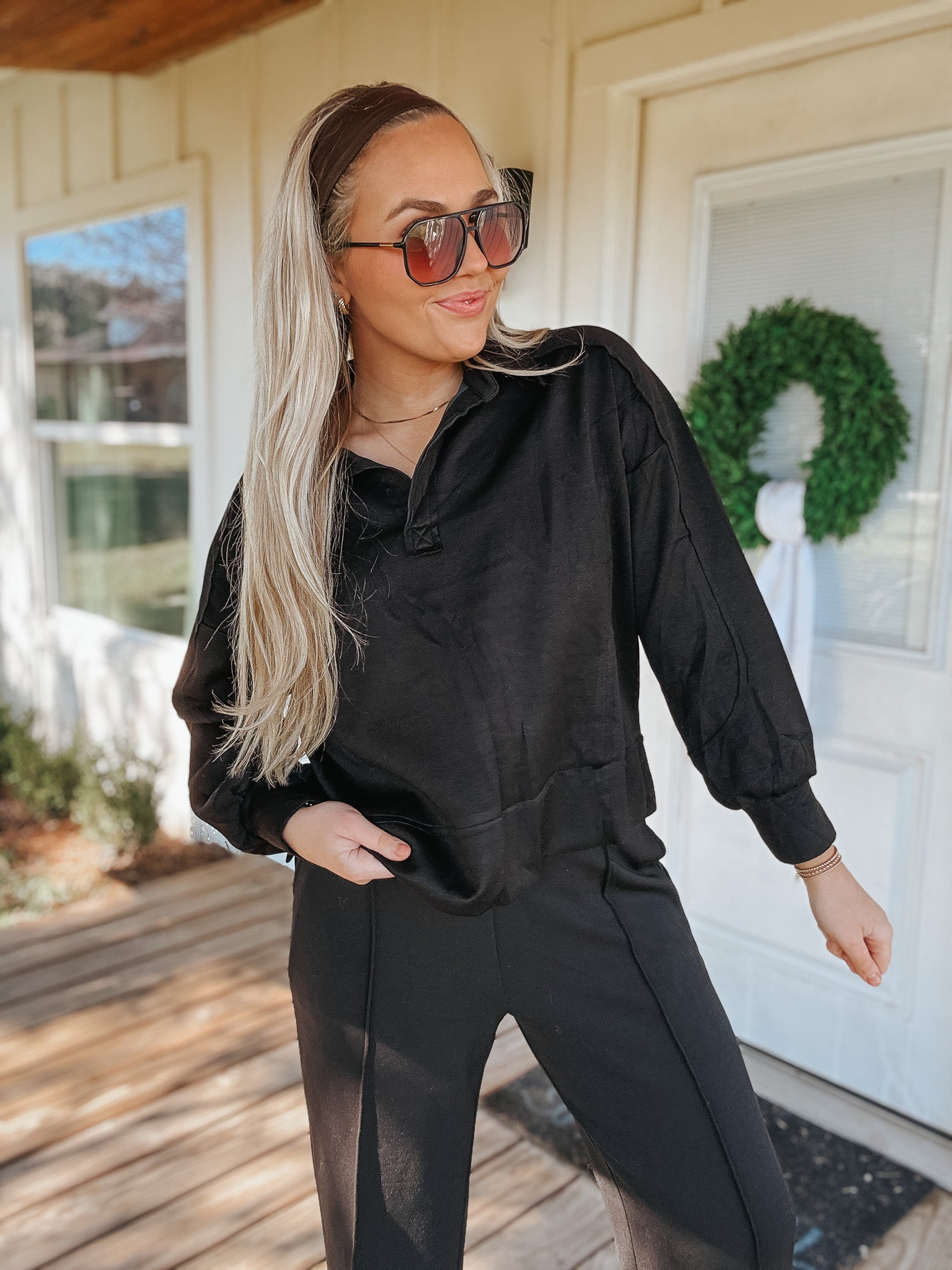 Effortless Sass Black Scuba Pullover
