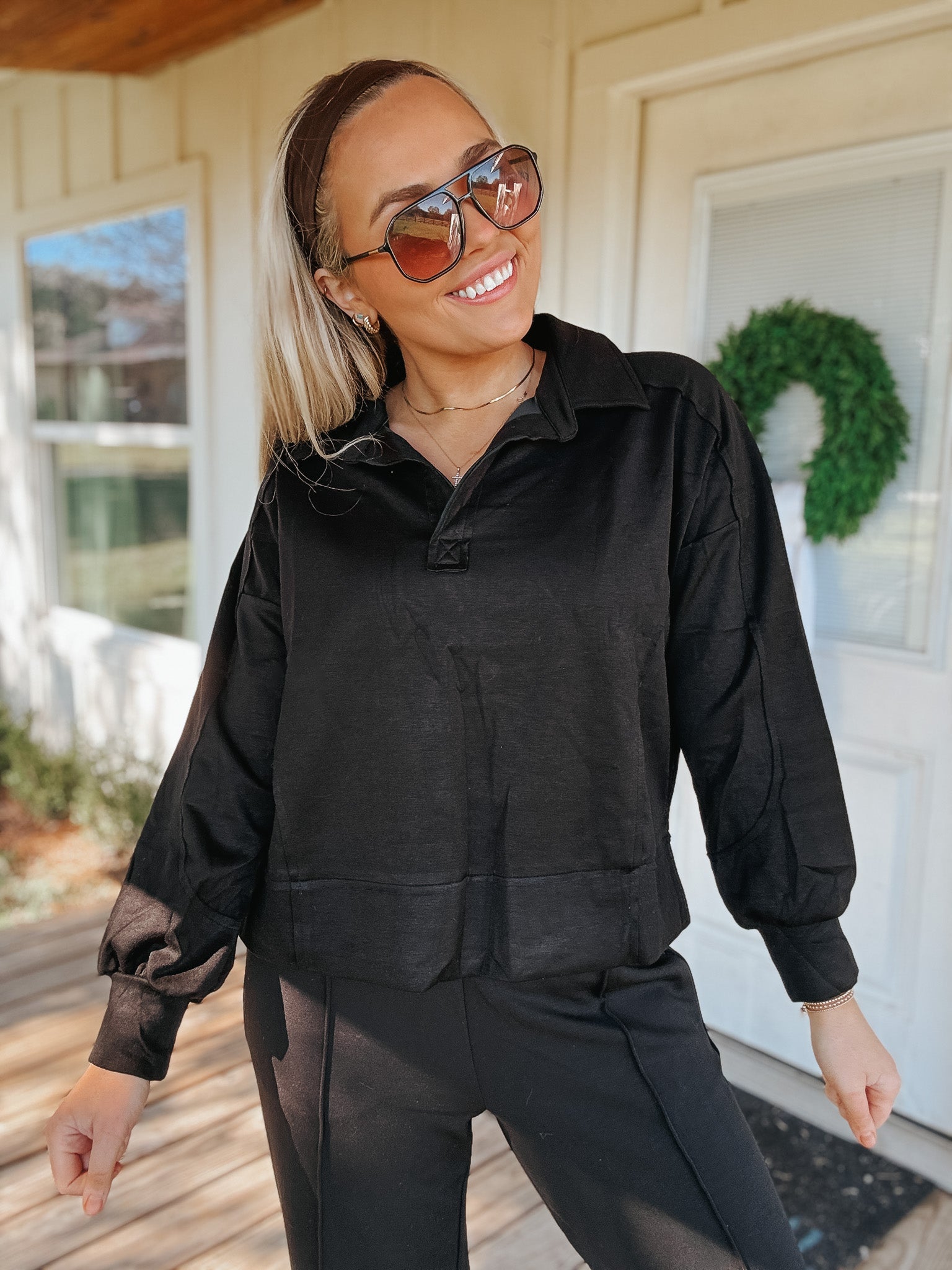 Effortless Sass Black Scuba Pullover