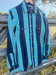 Wrangler Men's Vintage-Inspired Brushpopper Pearl Snap in Blue