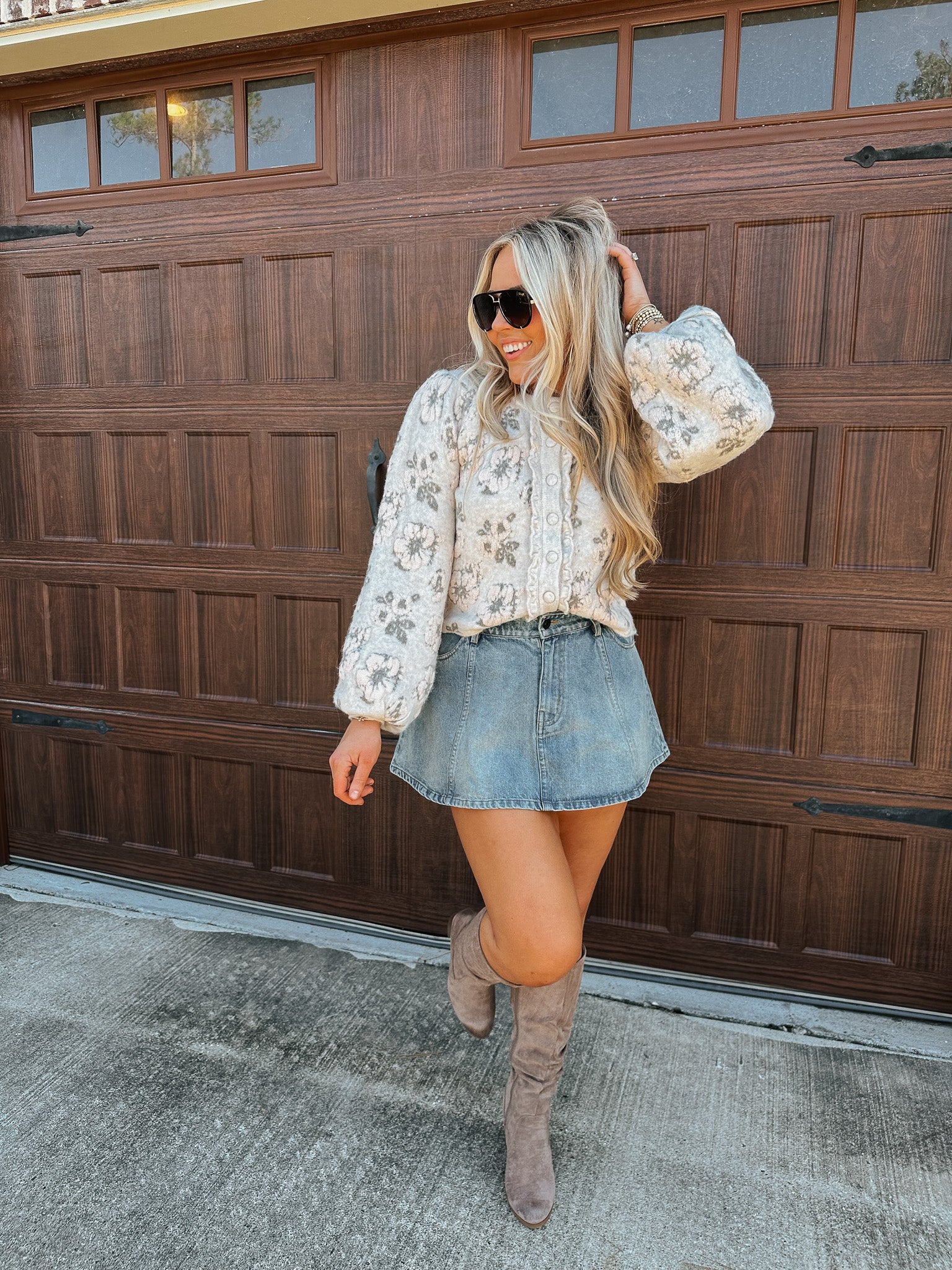 Uptown Edit Light Taupe Floral Sweater