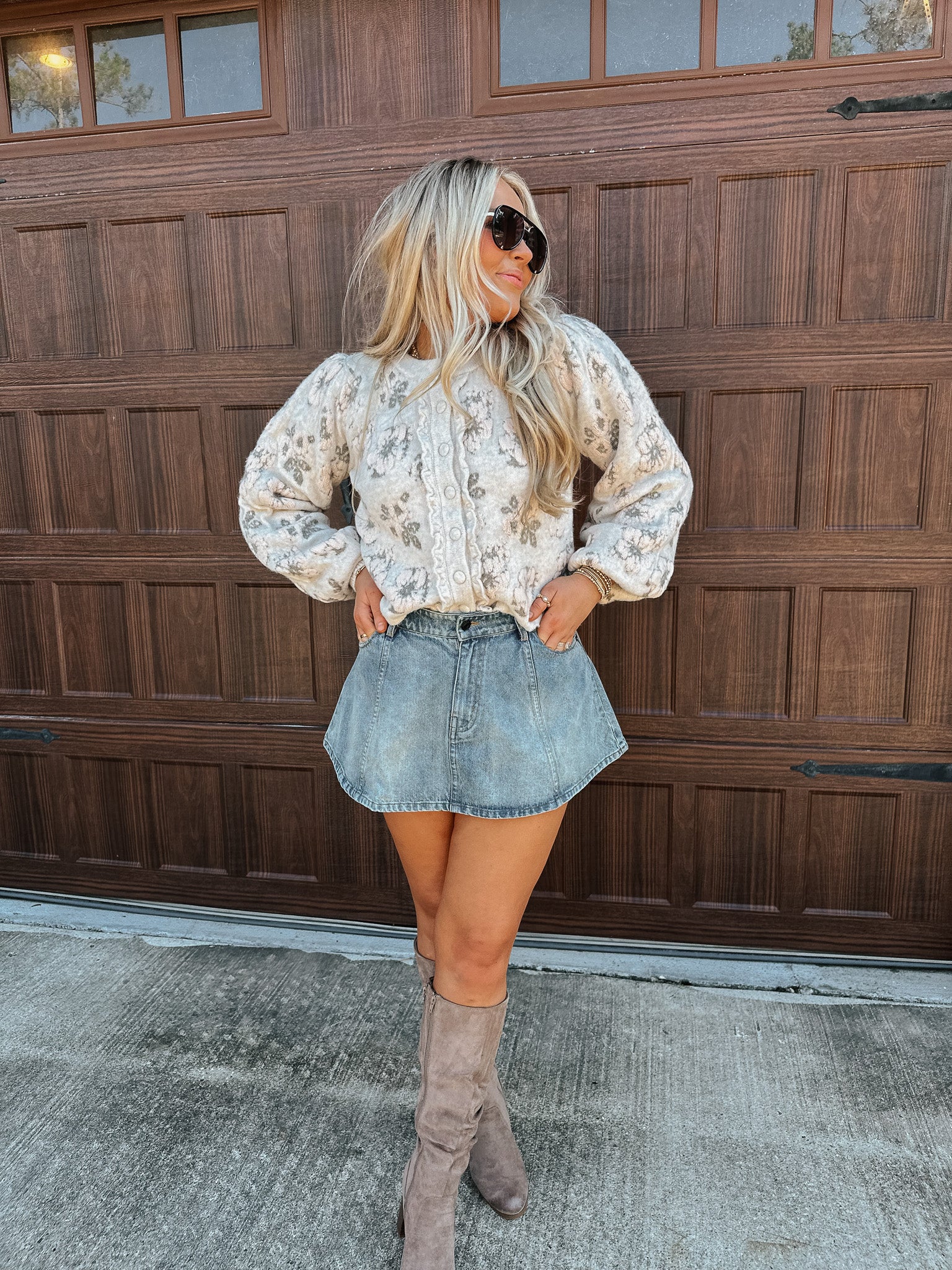 Uptown Edit Light Taupe Floral Sweater