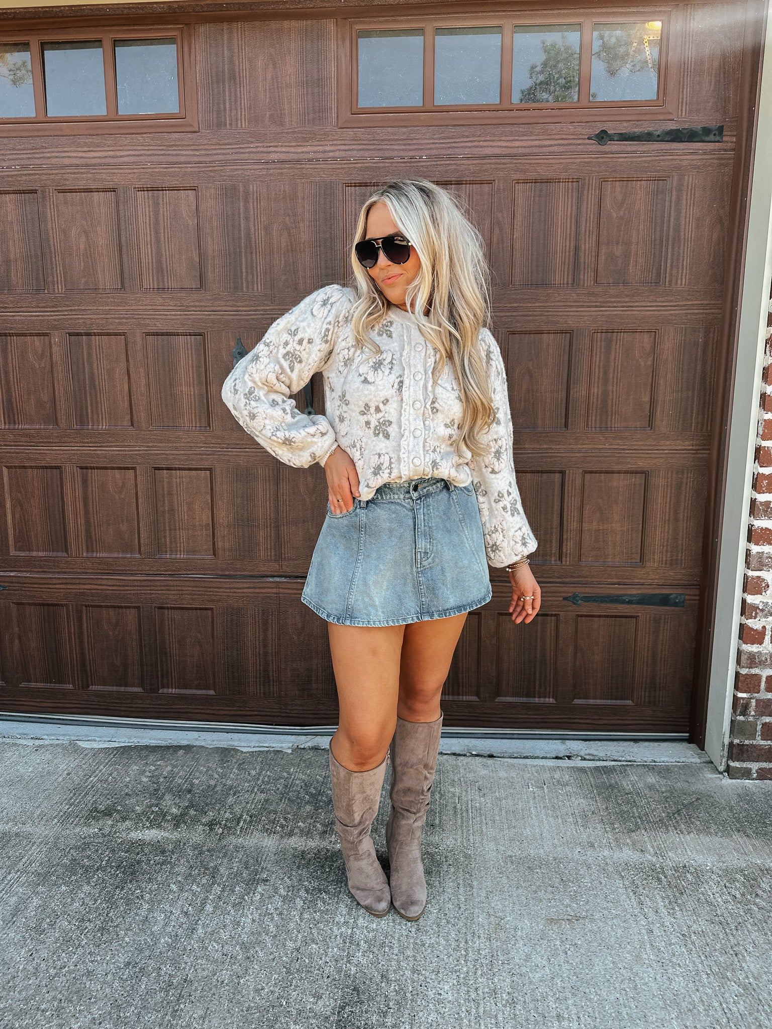 Uptown Edit Light Taupe Floral Sweater