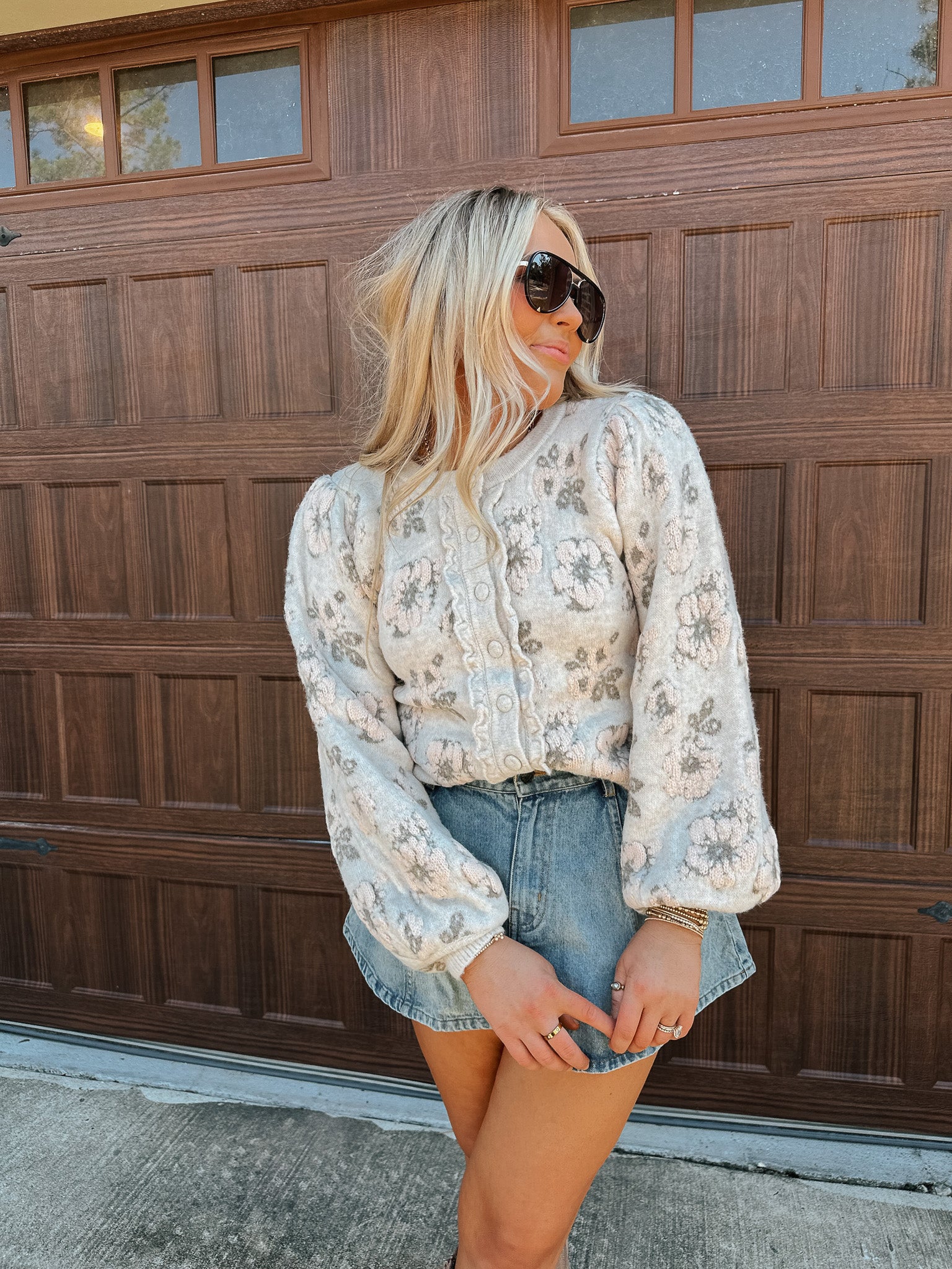 Uptown Edit Light Taupe Floral Sweater