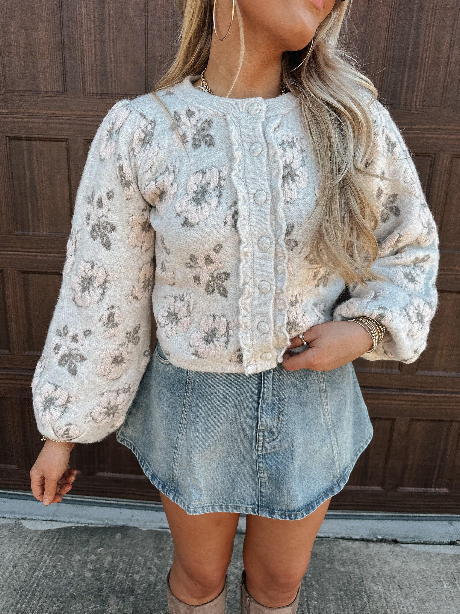 Uptown Edit Light Taupe Floral Sweater
