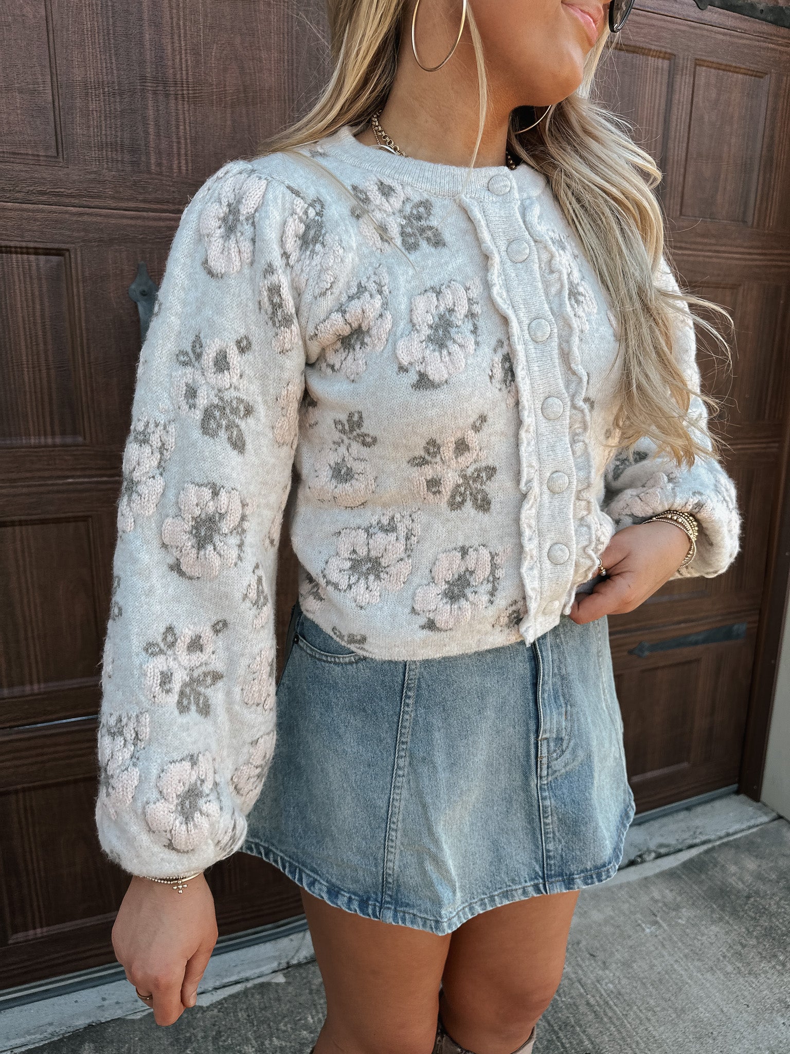 Uptown Edit Light Taupe Floral Sweater