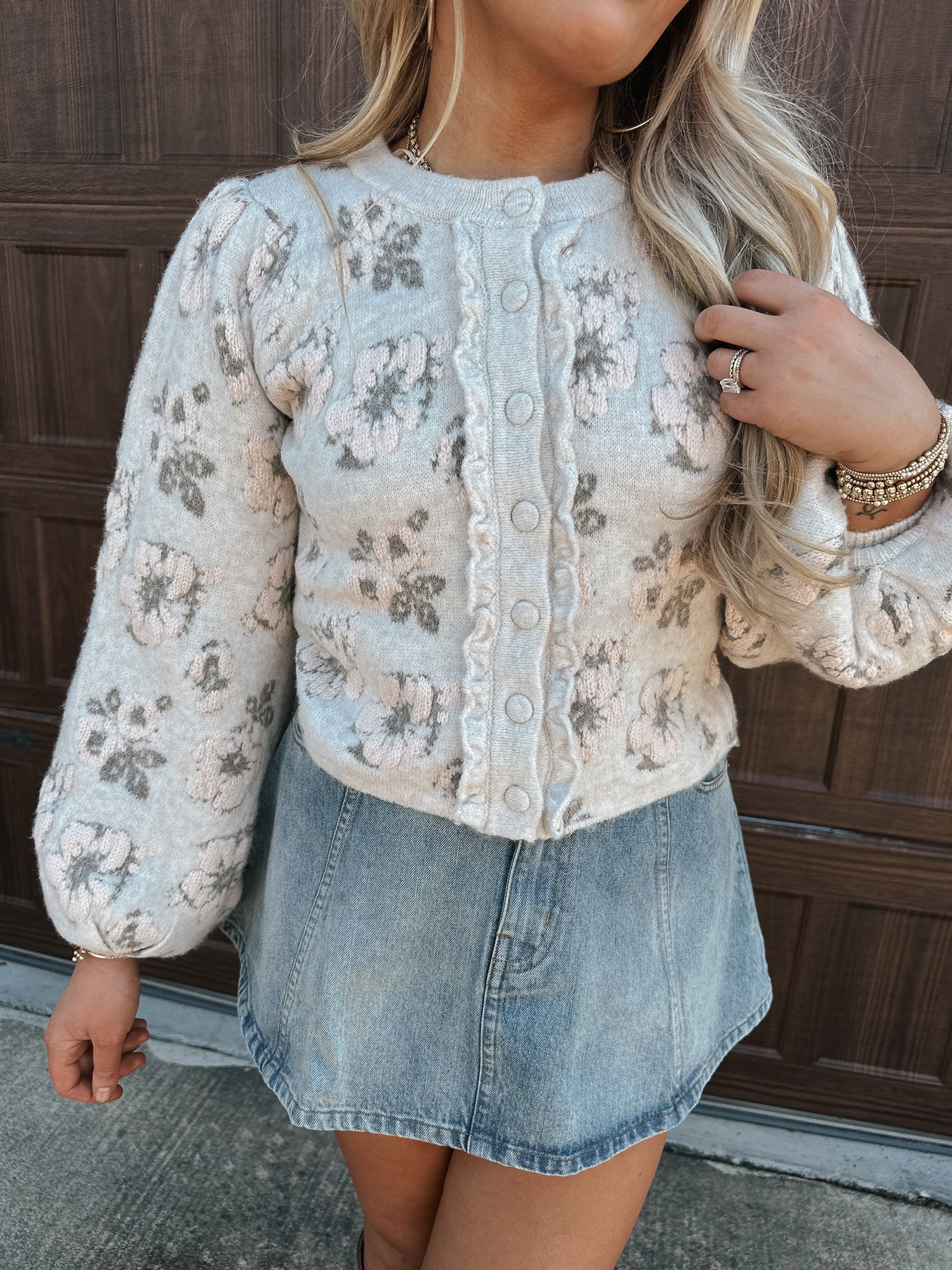 Uptown Edit Light Taupe Floral Sweater