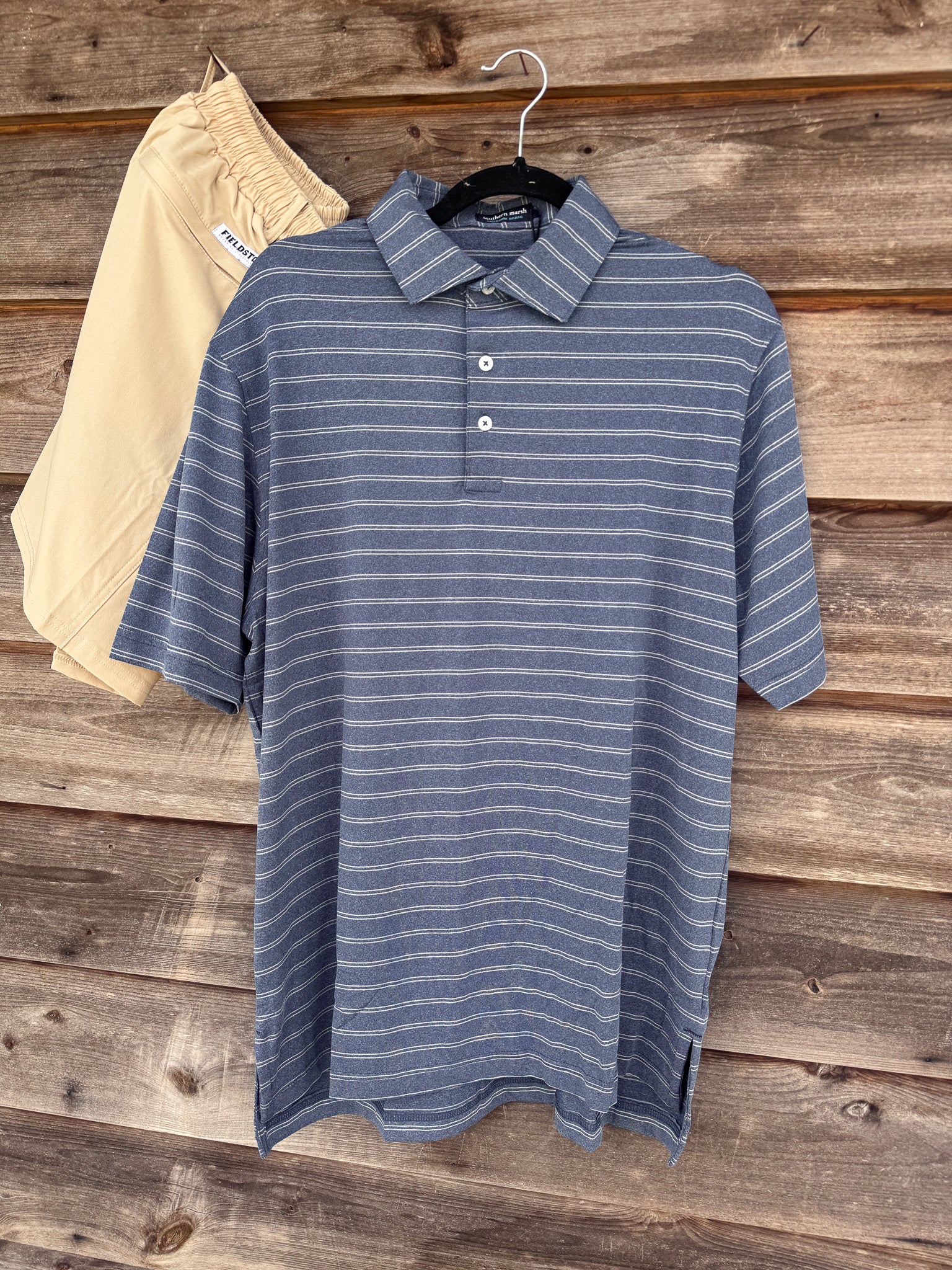 Men's Southern Marsh Newcastle Stripe Featherlight Polo in Navy