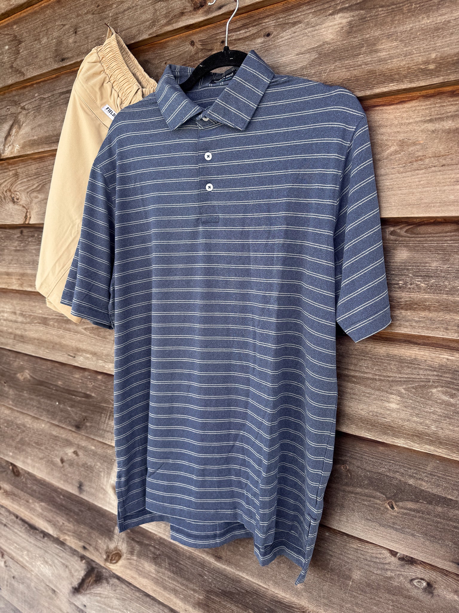 Men's Southern Marsh Newcastle Stripe Featherlight Polo in Navy
