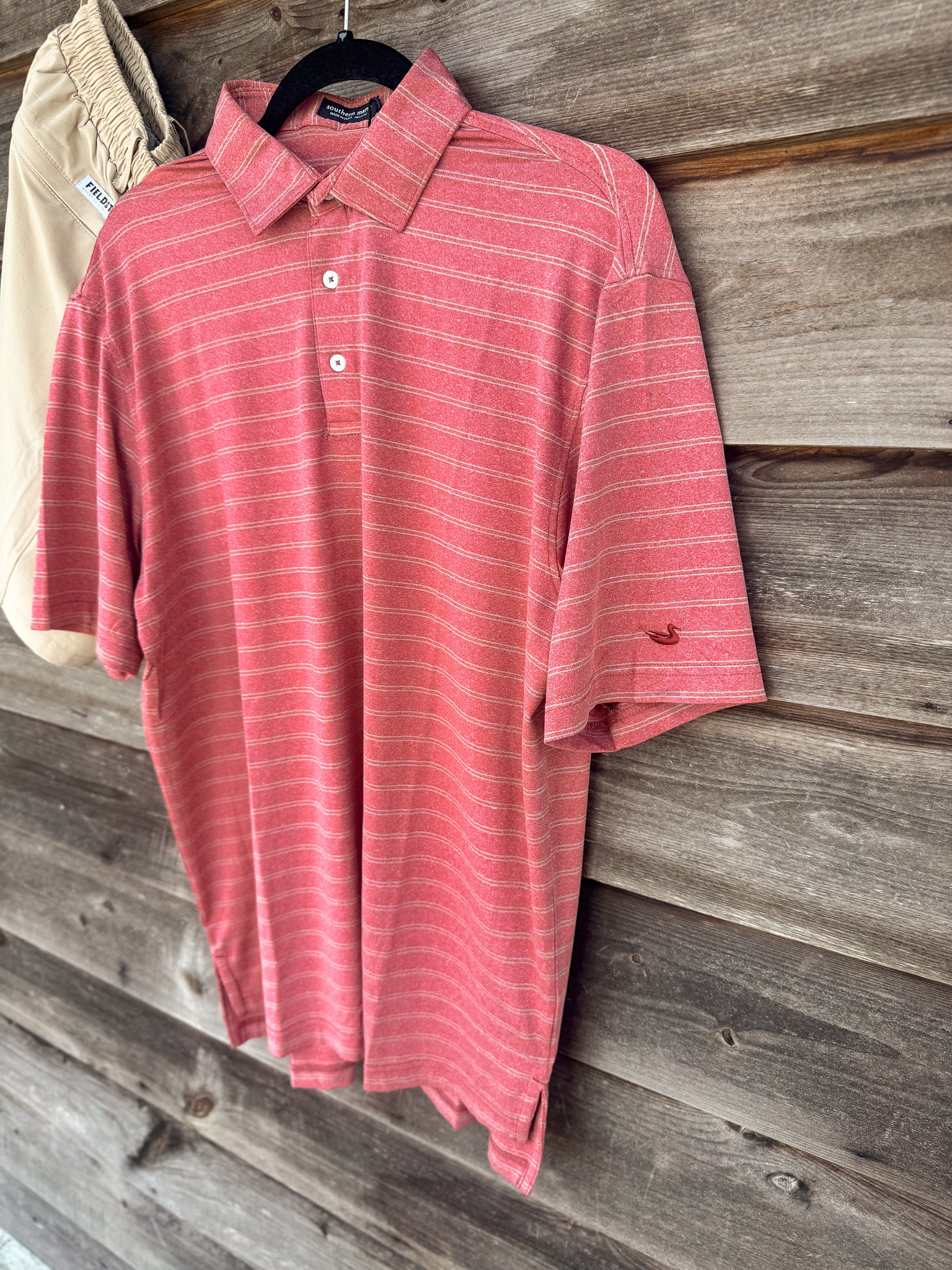Men's Southern Marsh Newcastle Stripe Featherlight Polo in Rhubarb