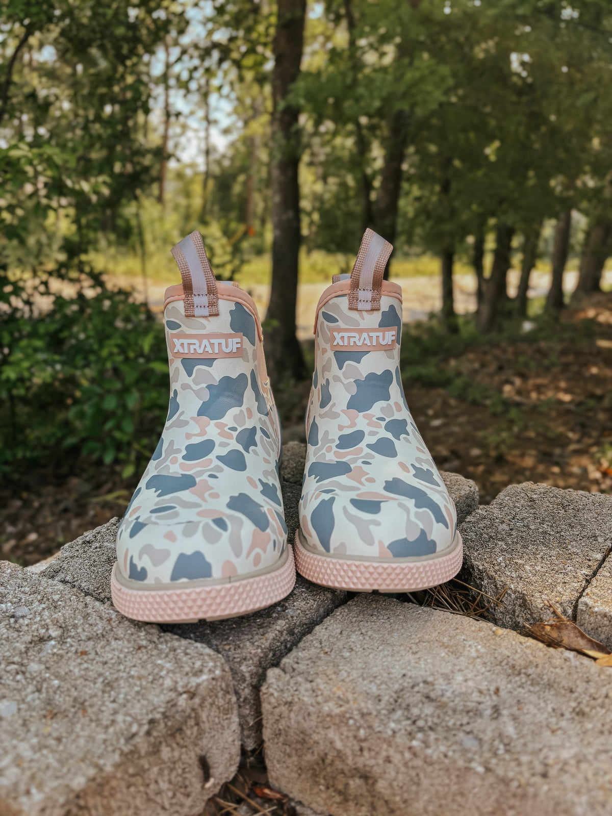 Women's Xtratuf Sport Ankle Deck Boot in Ivory Duck Camo