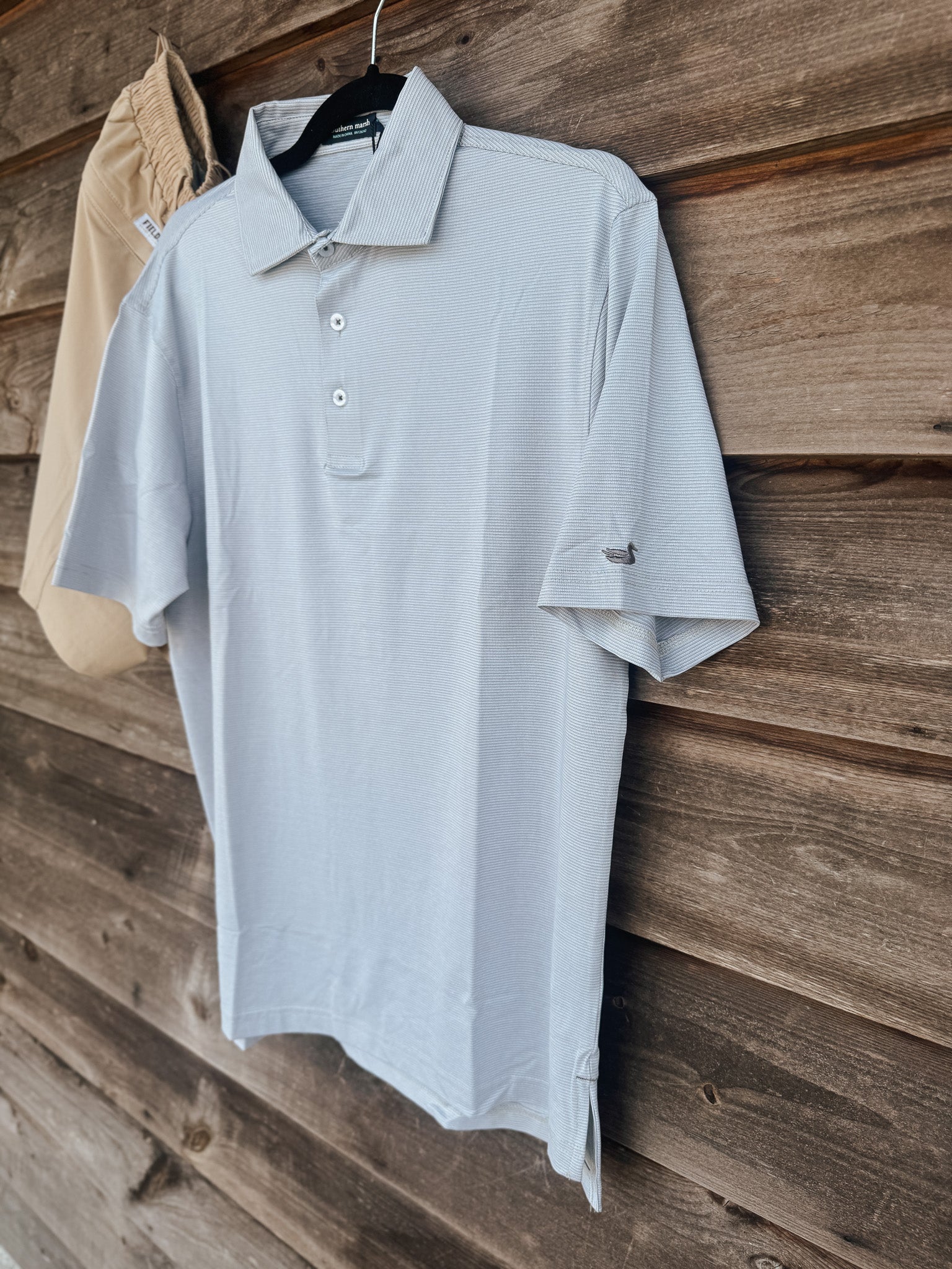 Men's Southern Marsh Marin Headlands Performance Polo in White Gray