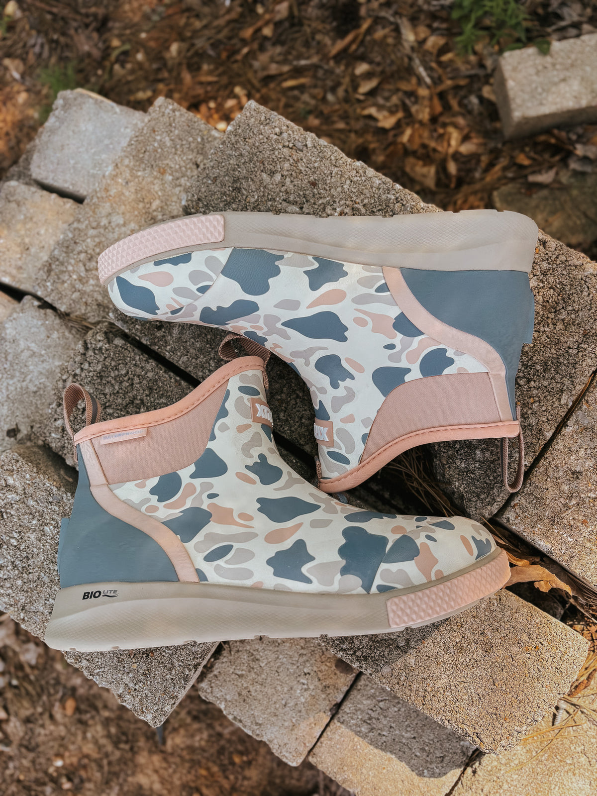Women's Xtratuf Sport Ankle Deck Boot in Ivory Duck Camo