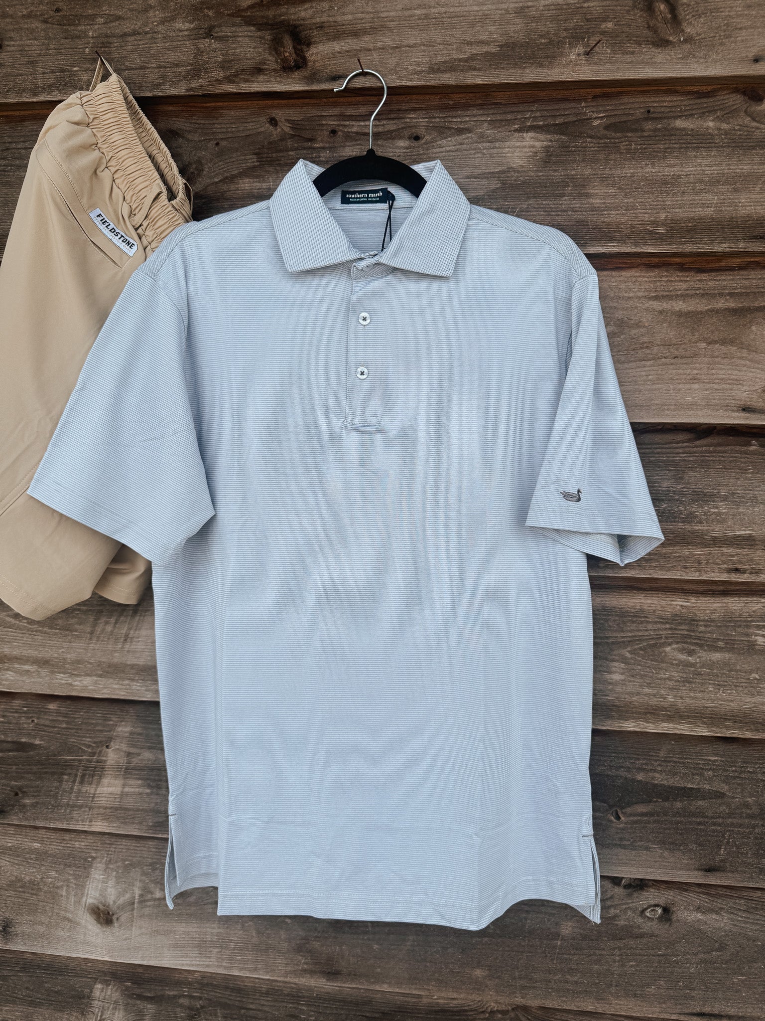 Men's Southern Marsh Marin Headlands Performance Polo in White Gray