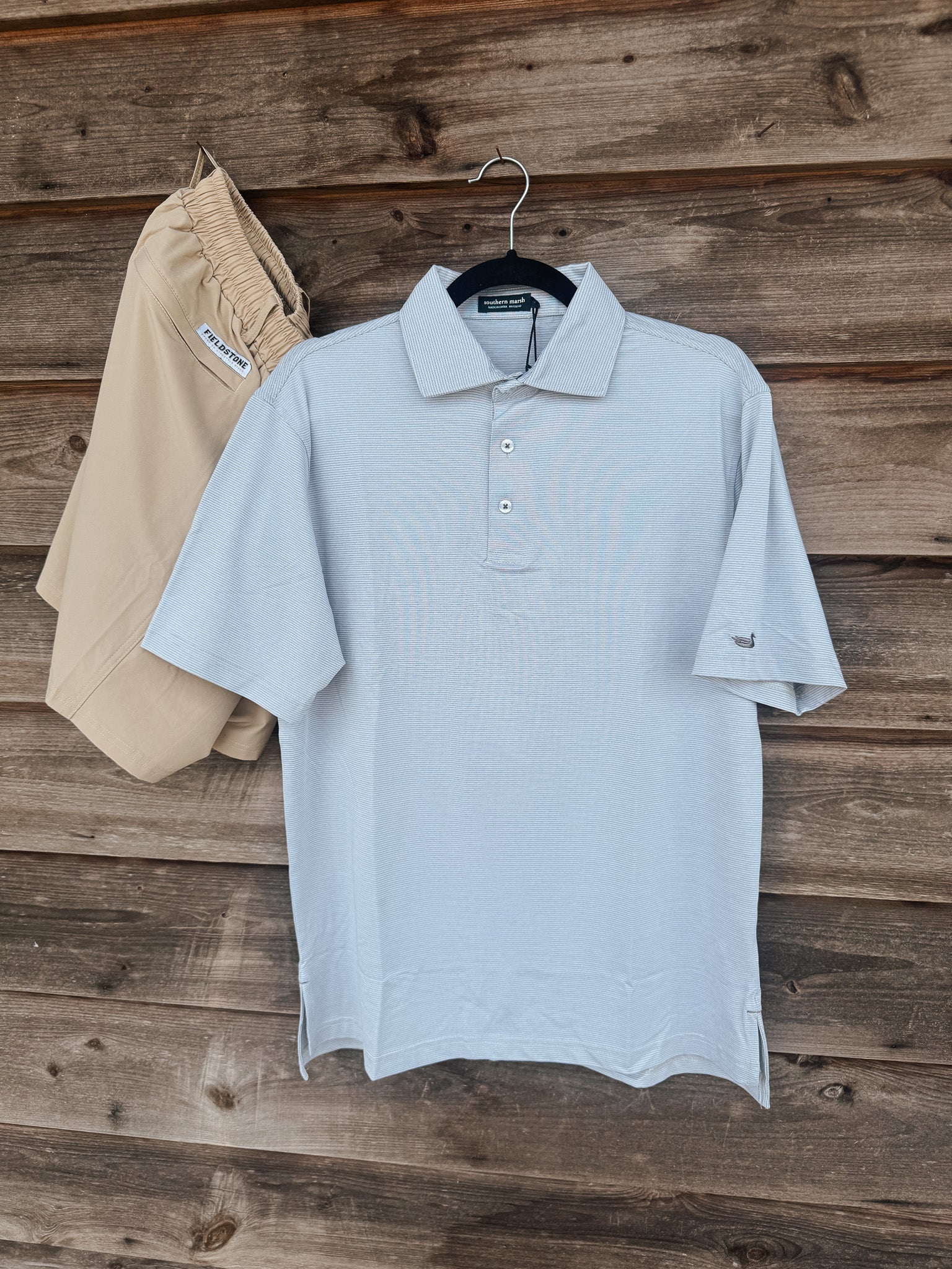 Men's Southern Marsh Marin Headlands Performance Polo in White Gray