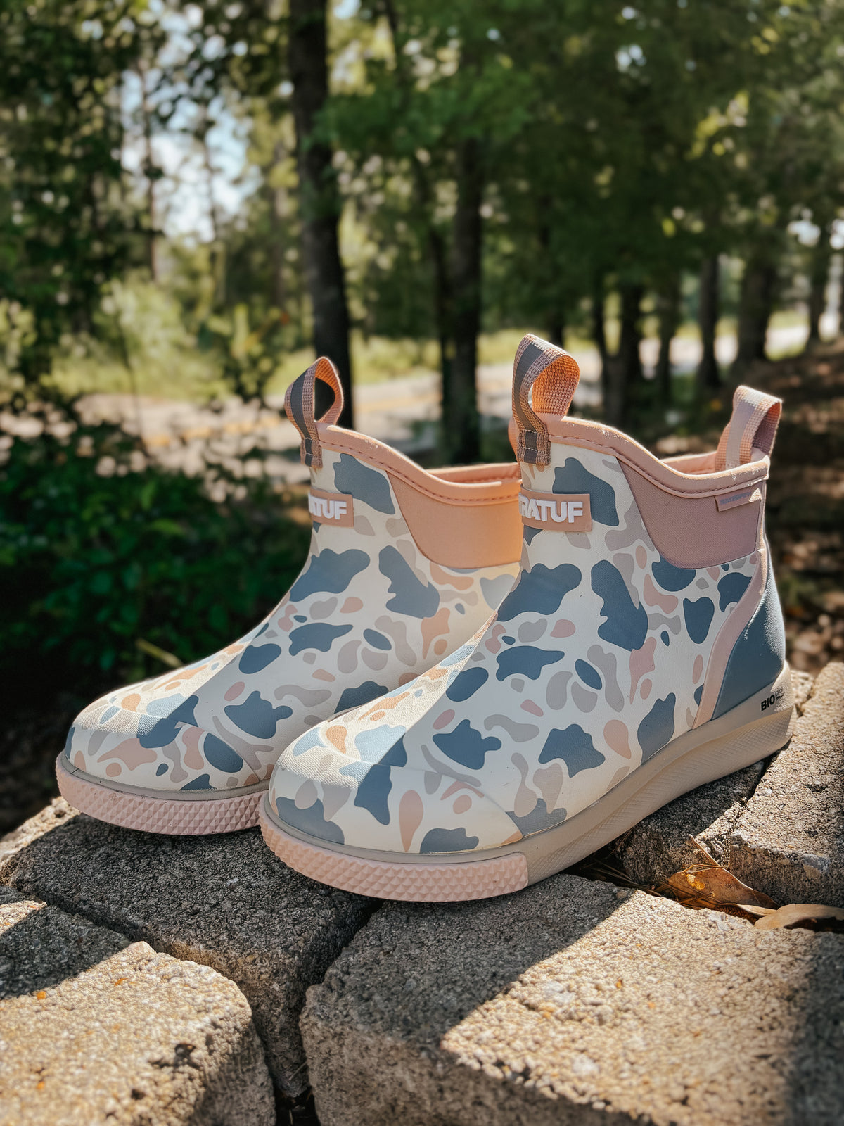 Women's Xtratuf Sport Ankle Deck Boot in Ivory Duck Camo