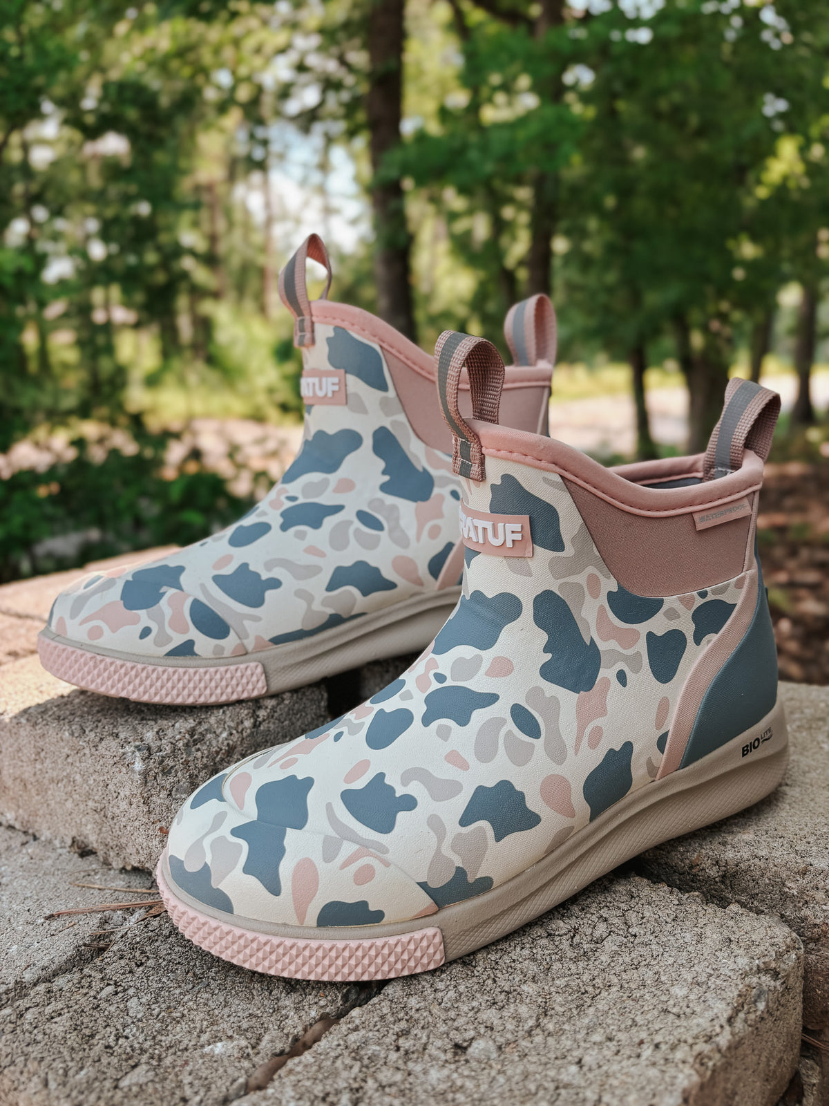 Women's Xtratuf Sport Ankle Deck Boot in Ivory Duck Camo