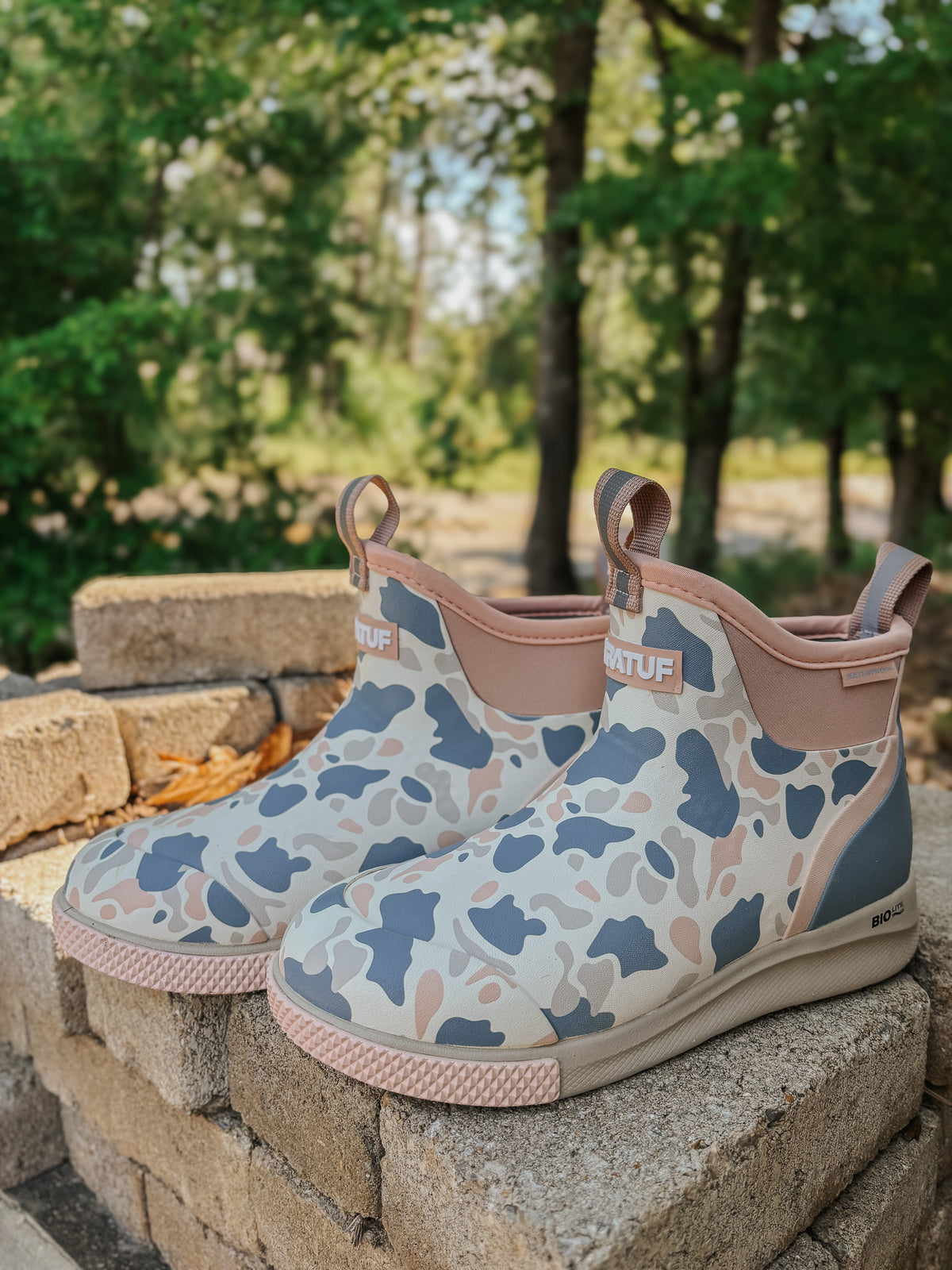 Women's Xtratuf Sport Ankle Deck Boot in Ivory Duck Camo