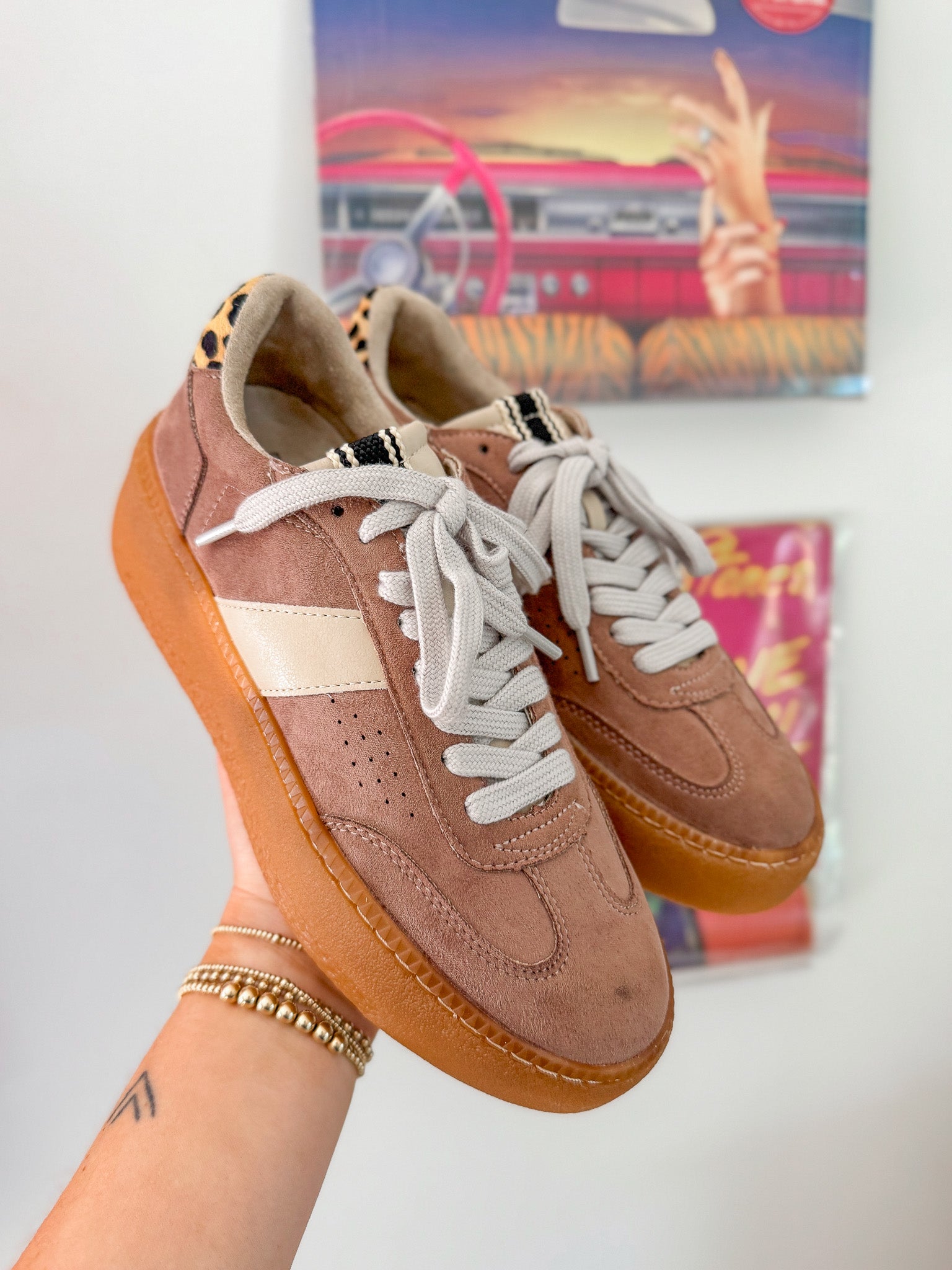 The Stacey Taupe Suede Sneakers