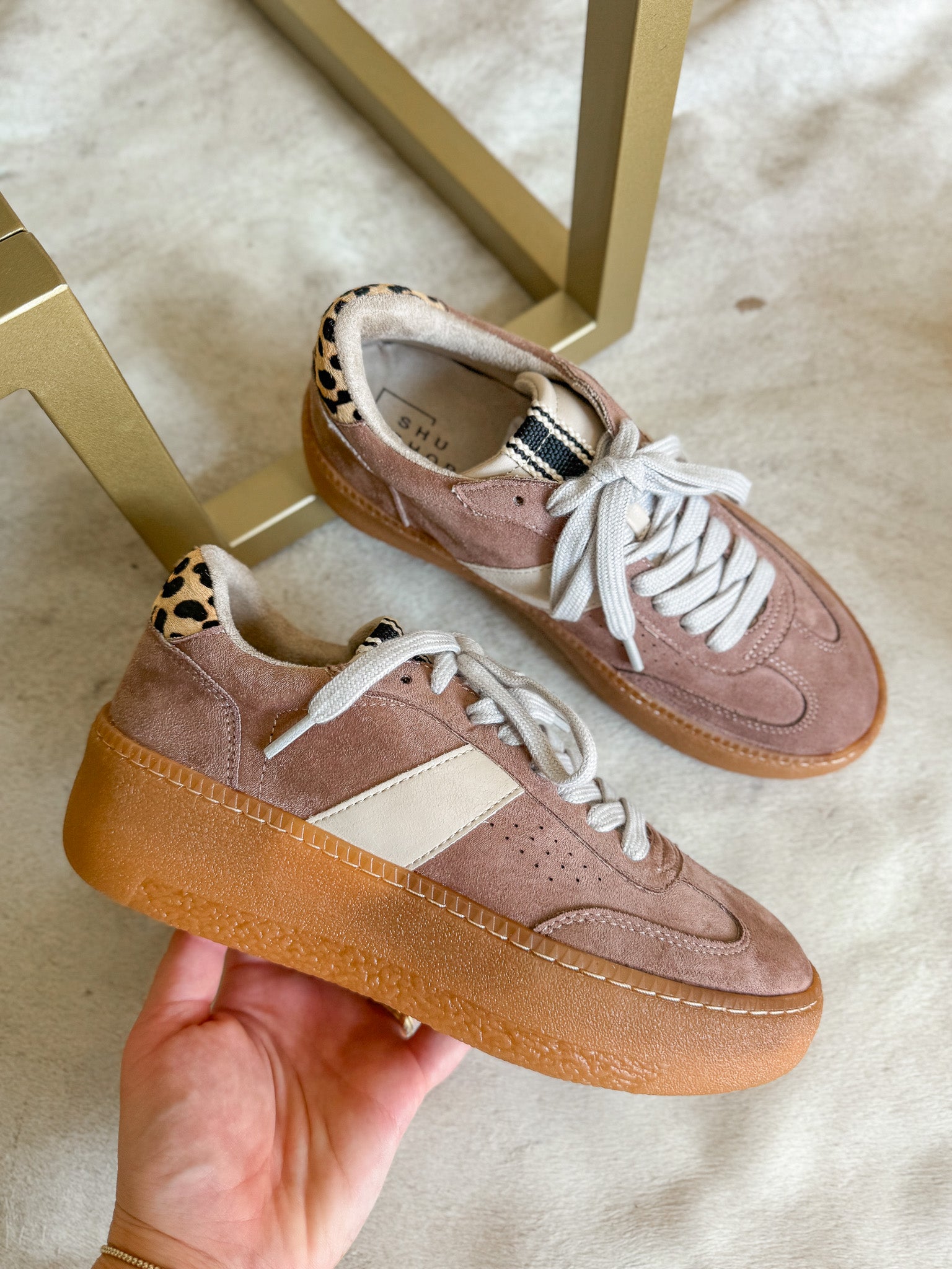 The Stacey Taupe Suede Sneakers