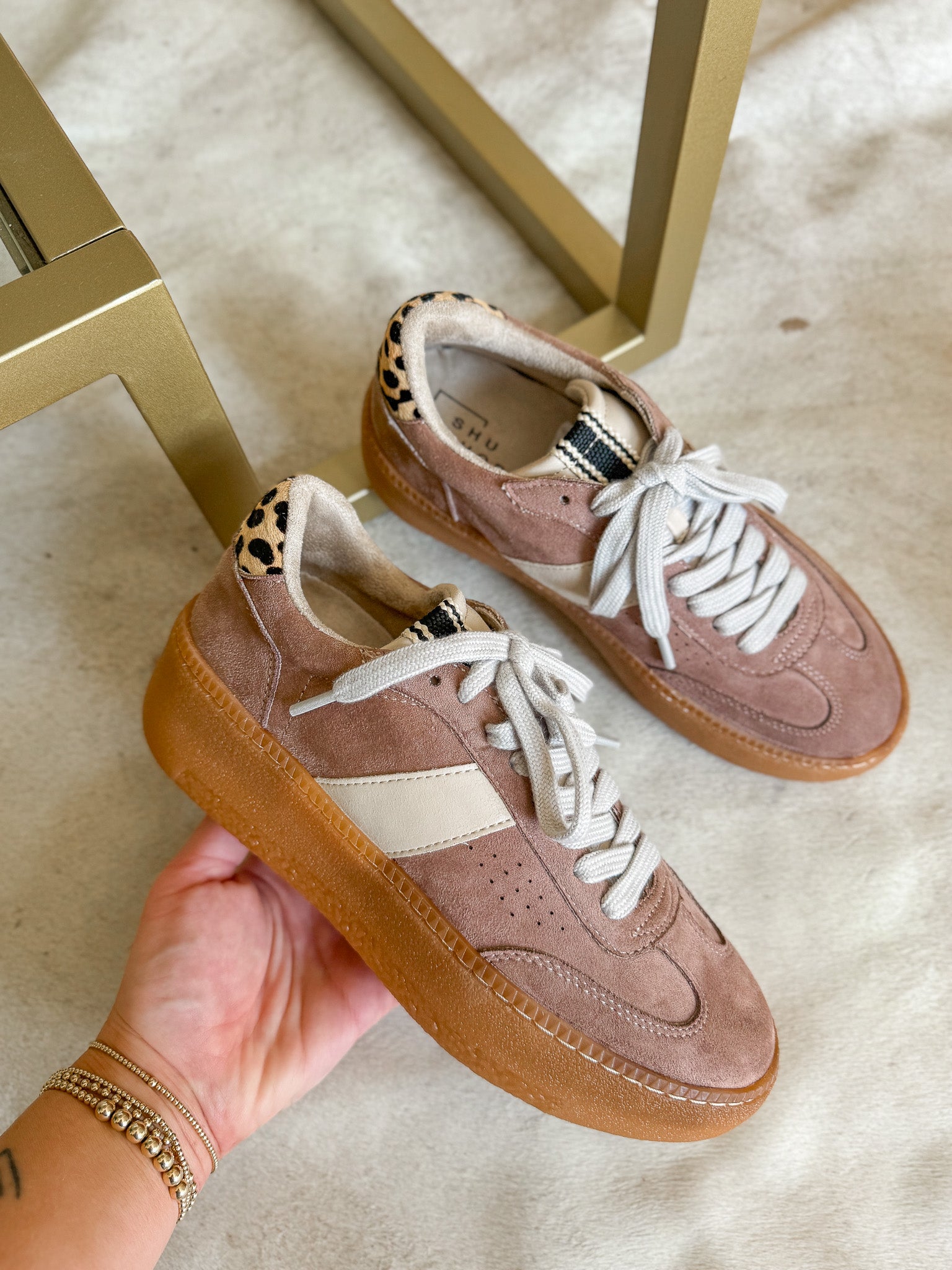 The Stacey Taupe Suede Sneakers