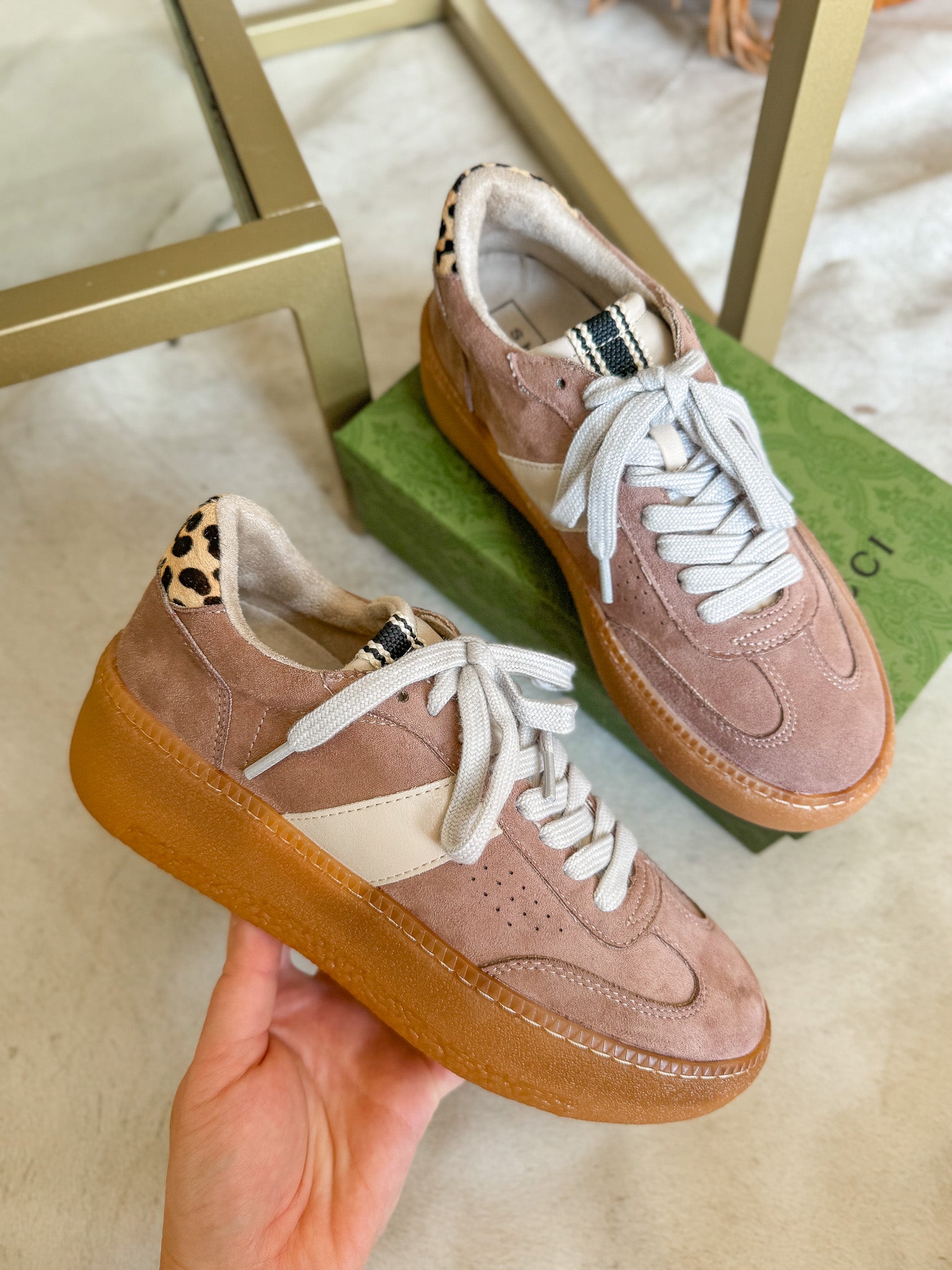 The Stacey Taupe Suede Sneakers