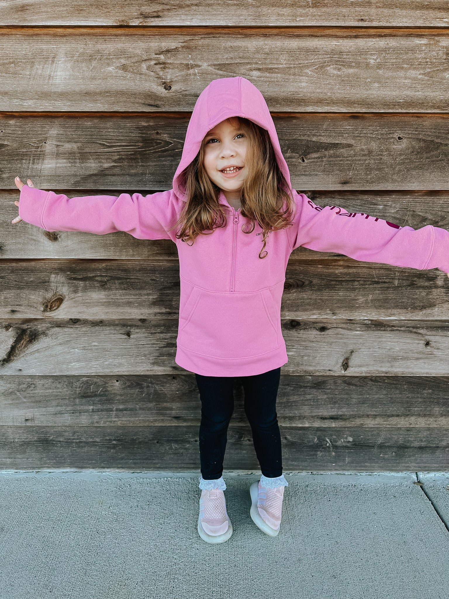 Carhartt Toddler Fleece Half-Zip Hooded Sweatshirt in Dark Pink