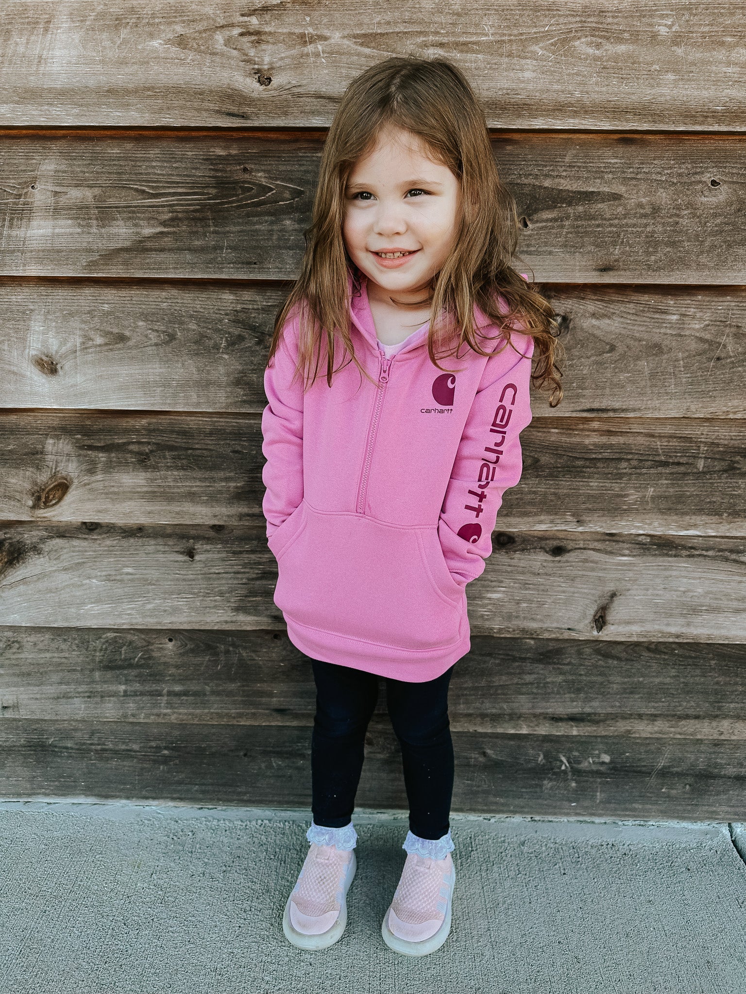 Carhartt Toddler Fleece Half-Zip Hooded Sweatshirt in Dark Pink