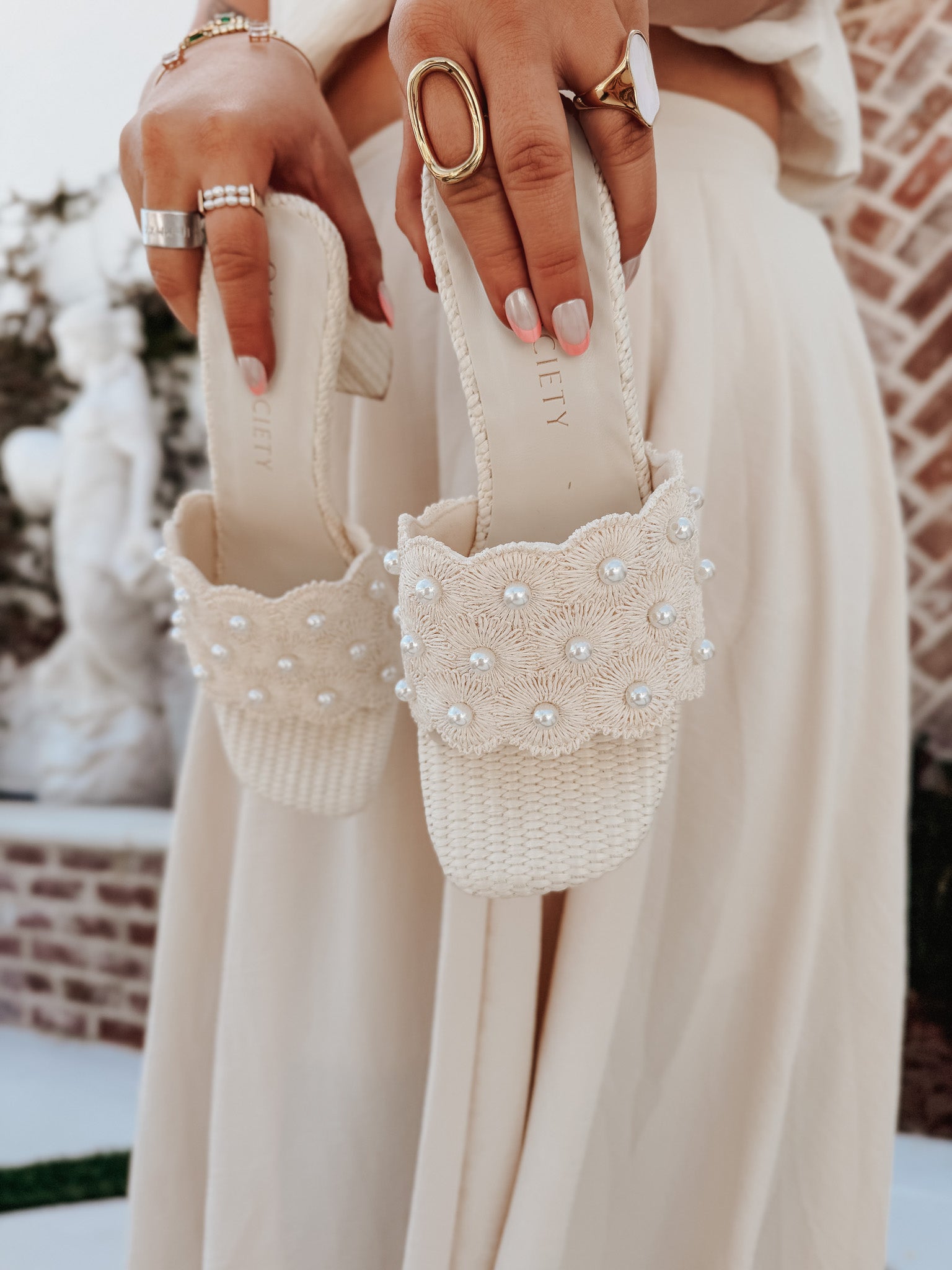 The Holland | Ivory Pearl Raffia Block Heel