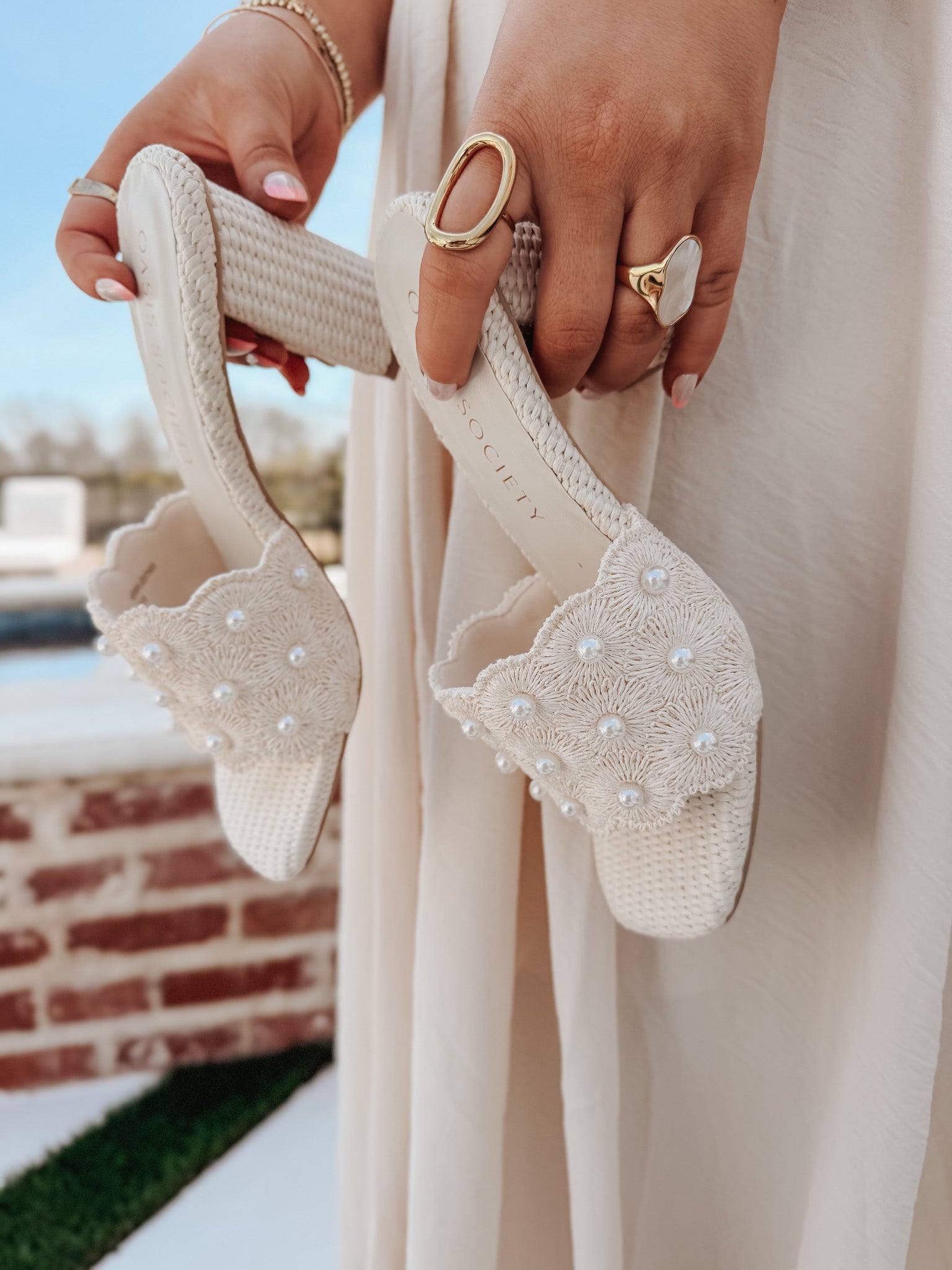 The Holland | Ivory Pearl Raffia Block Heel