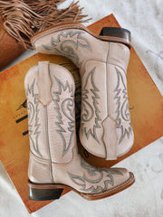Youth Corral Flame Embroidered Bone White Boots