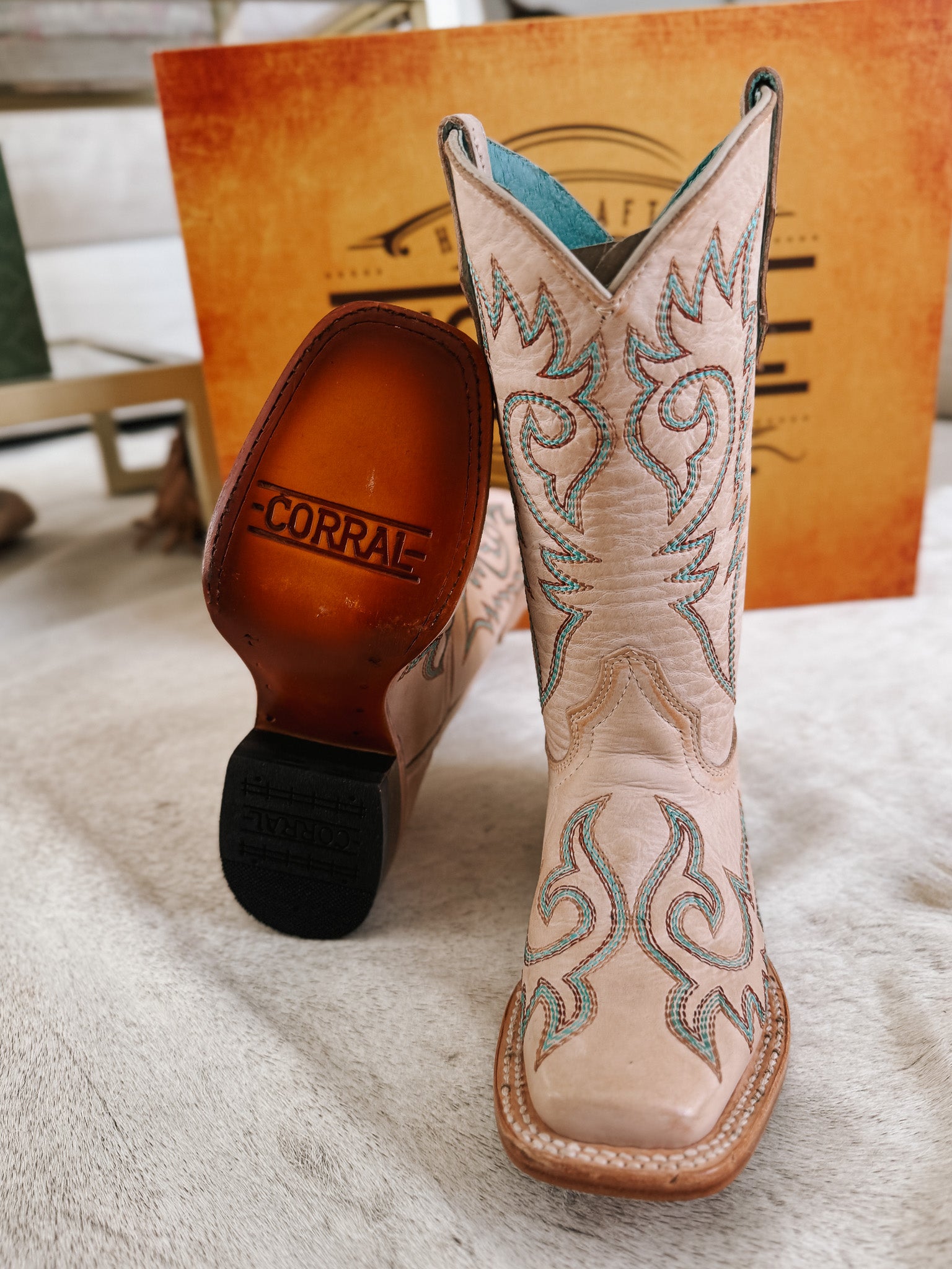 Youth Corral Flame Embroidered Bone White Boots