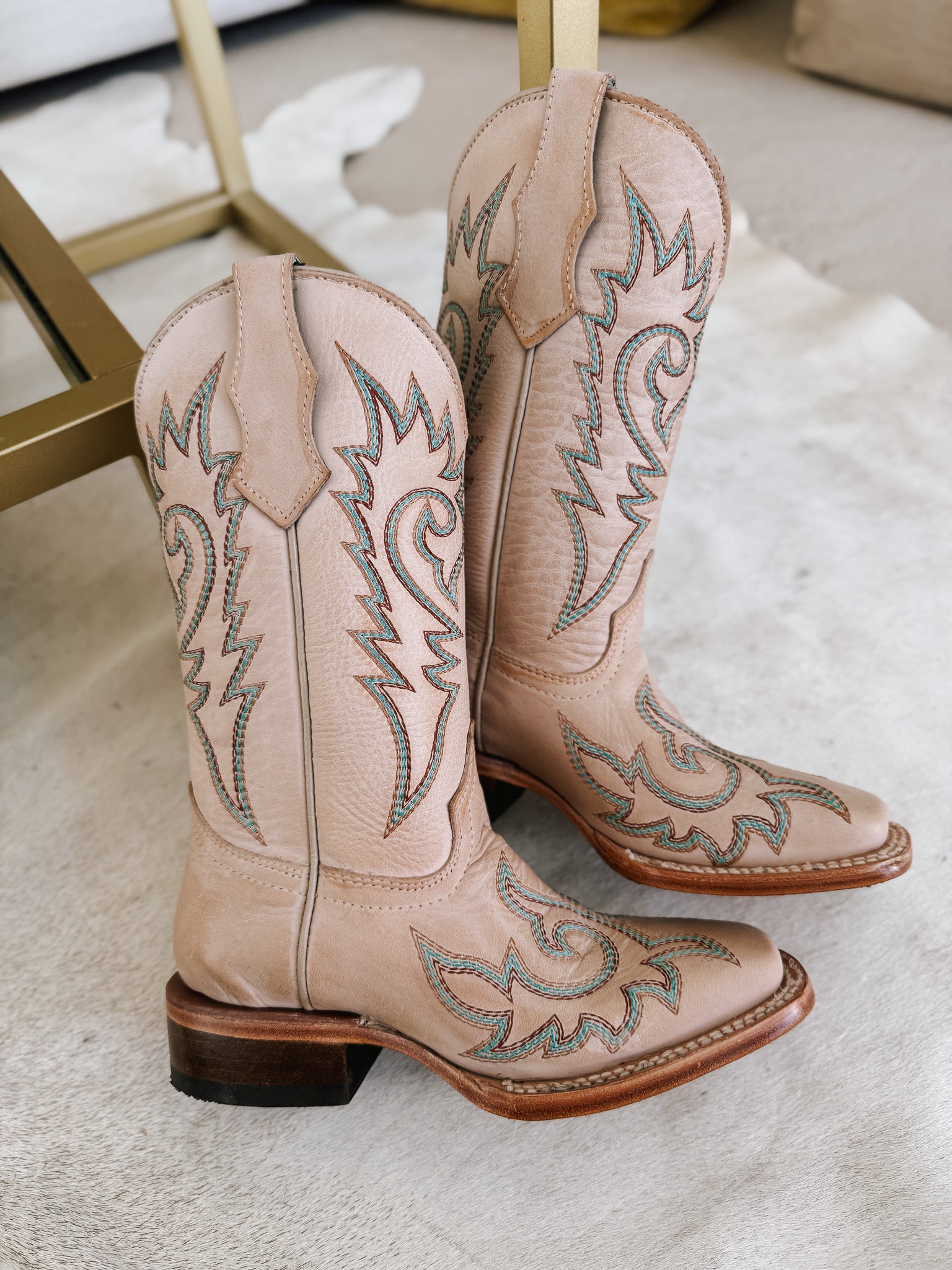 Youth Corral Flame Embroidered Bone White Boots
