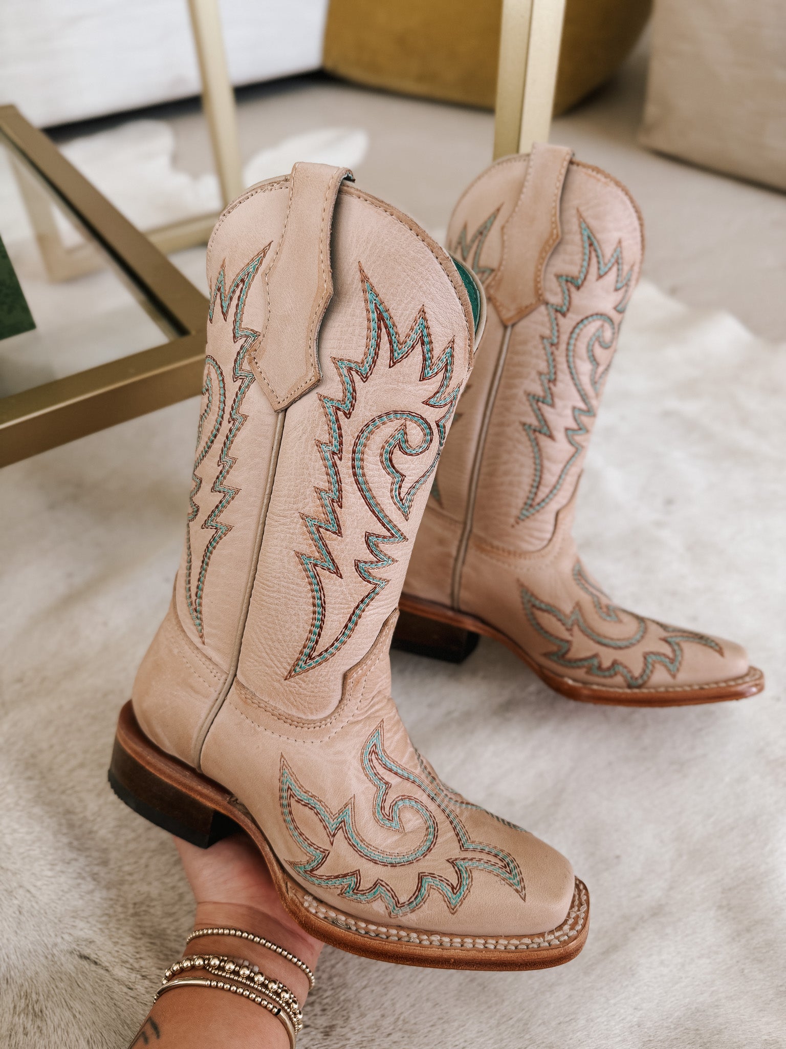 Youth Corral Flame Embroidered Bone White Boots