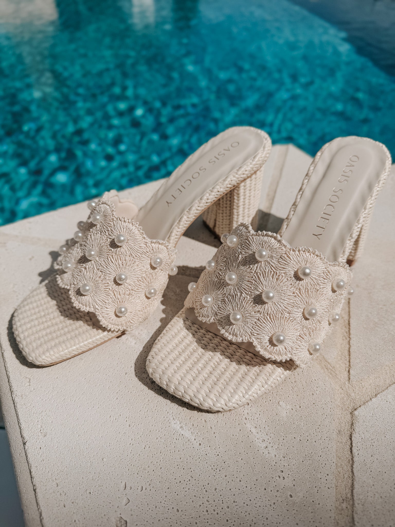 The Holland | Ivory Pearl Raffia Block Heel