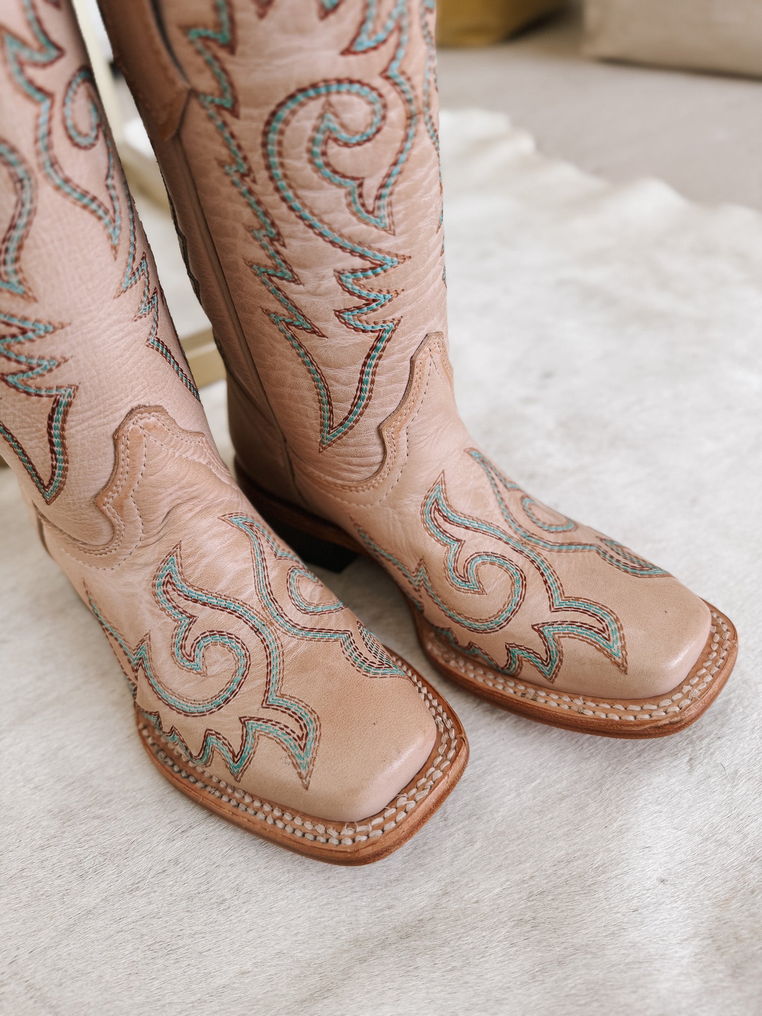 Youth Corral Flame Embroidered Bone White Boots