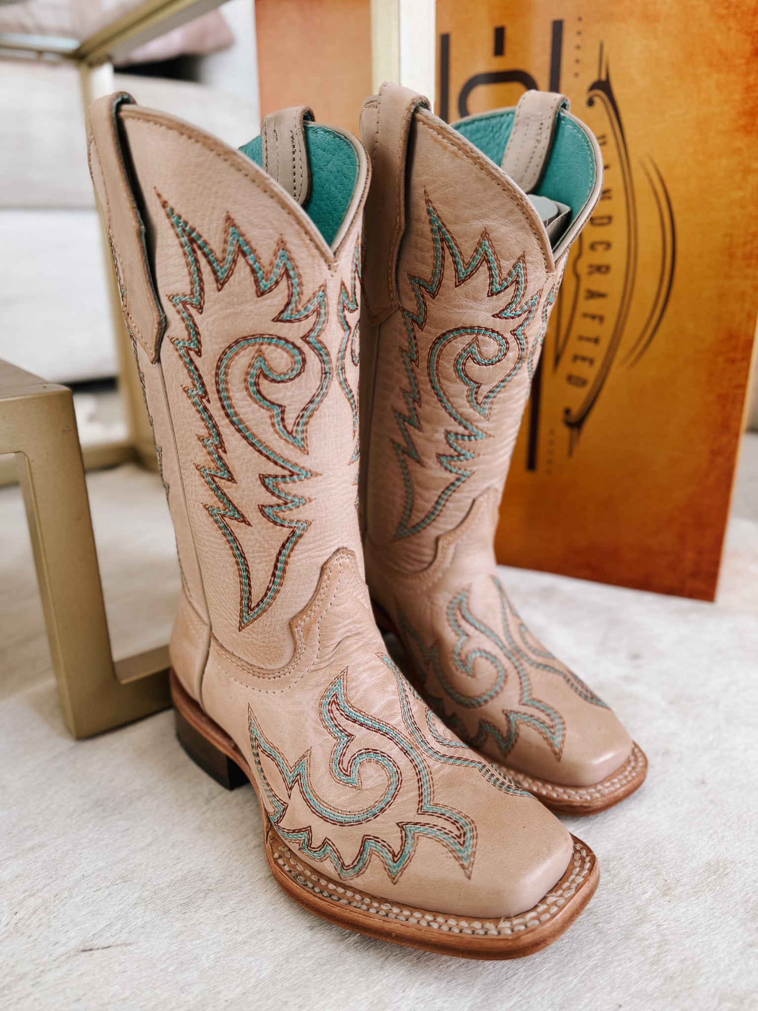 Youth Corral Flame Embroidered Bone White Boots