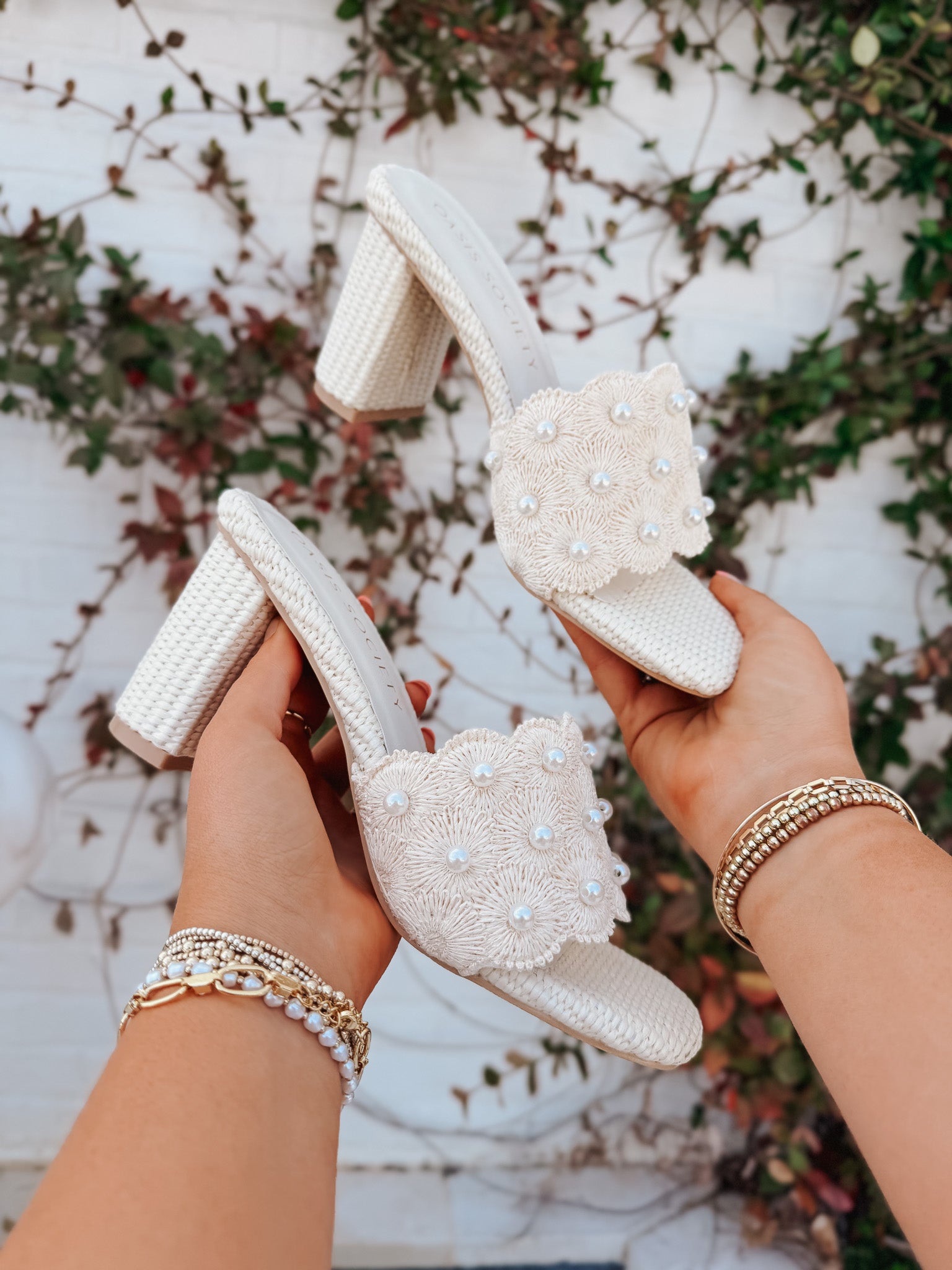 The Holland | Ivory Pearl Raffia Block Heel