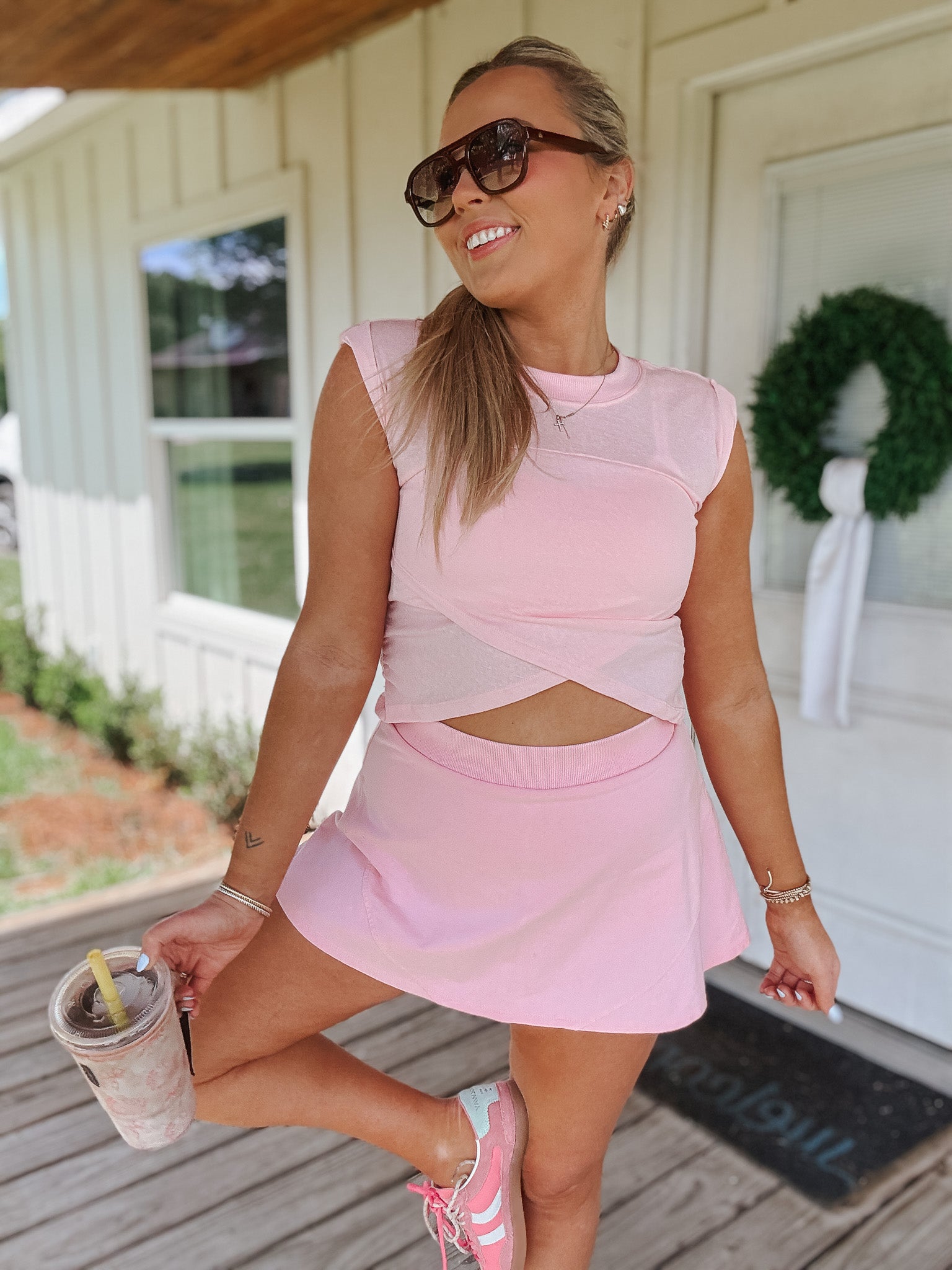 Court Crush Crossover Top in Pink