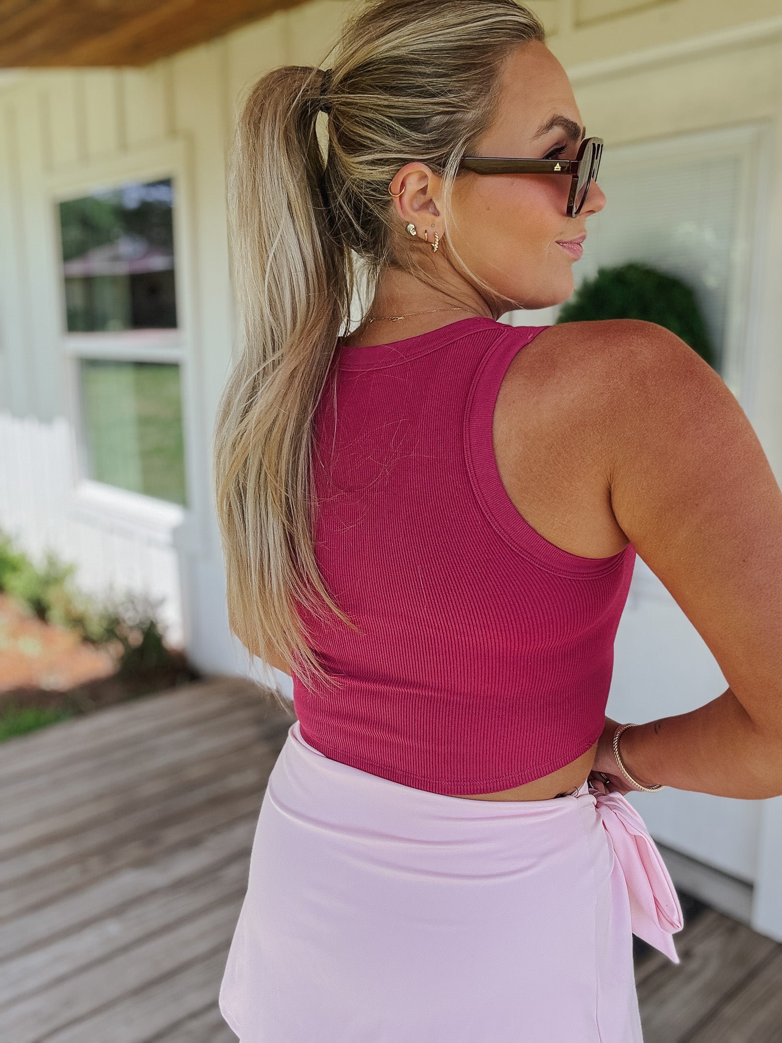 Serving Looks Tank in Plum Pink