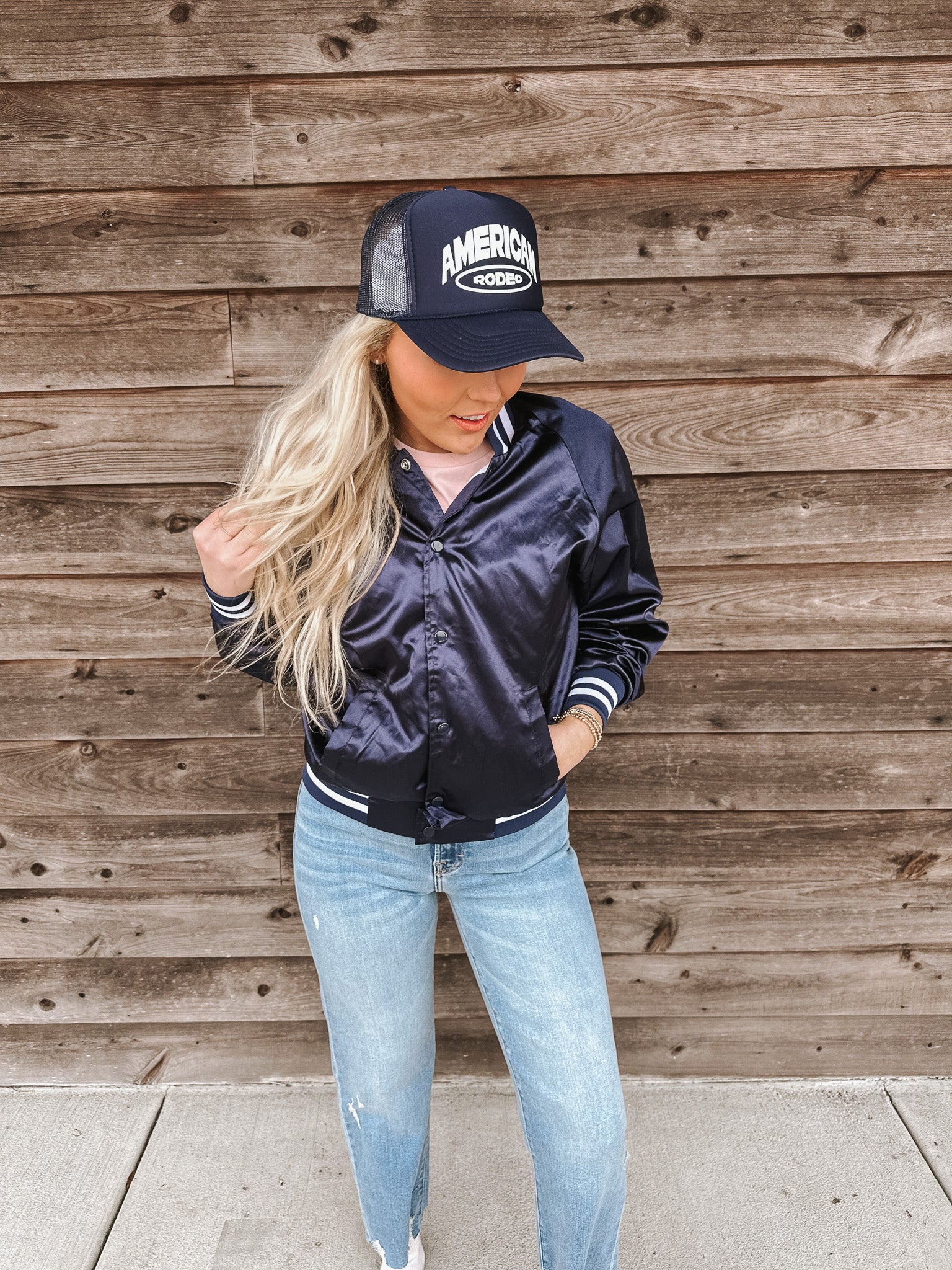 Boot Stitch Navy Bomber Jacket