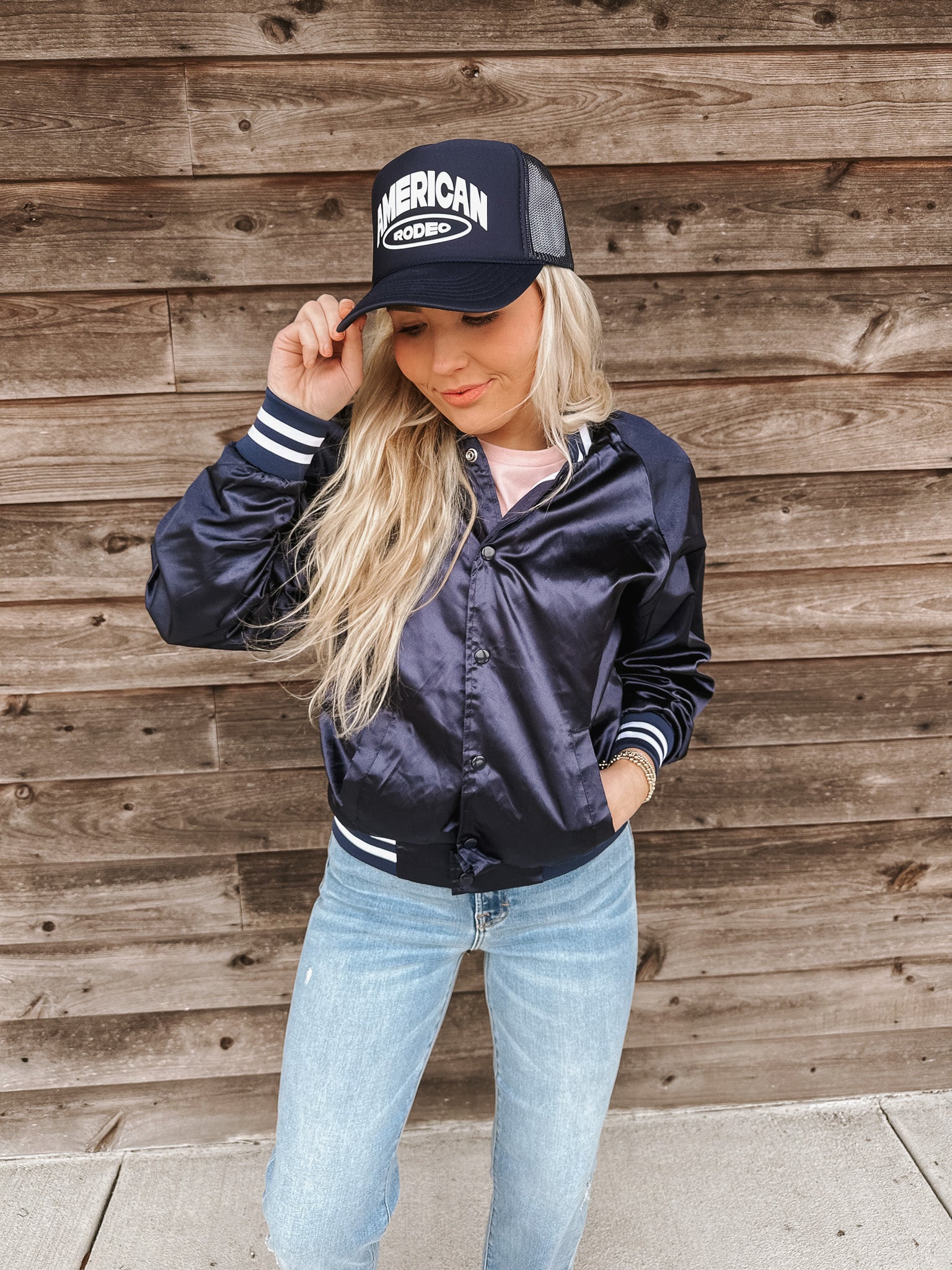 Boot Stitch Navy Bomber Jacket