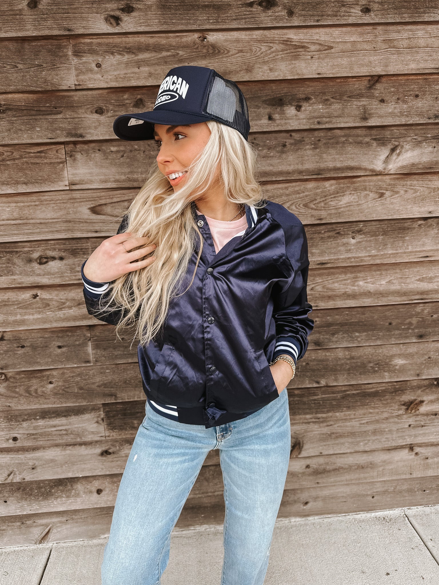 Boot Stitch Navy Bomber Jacket