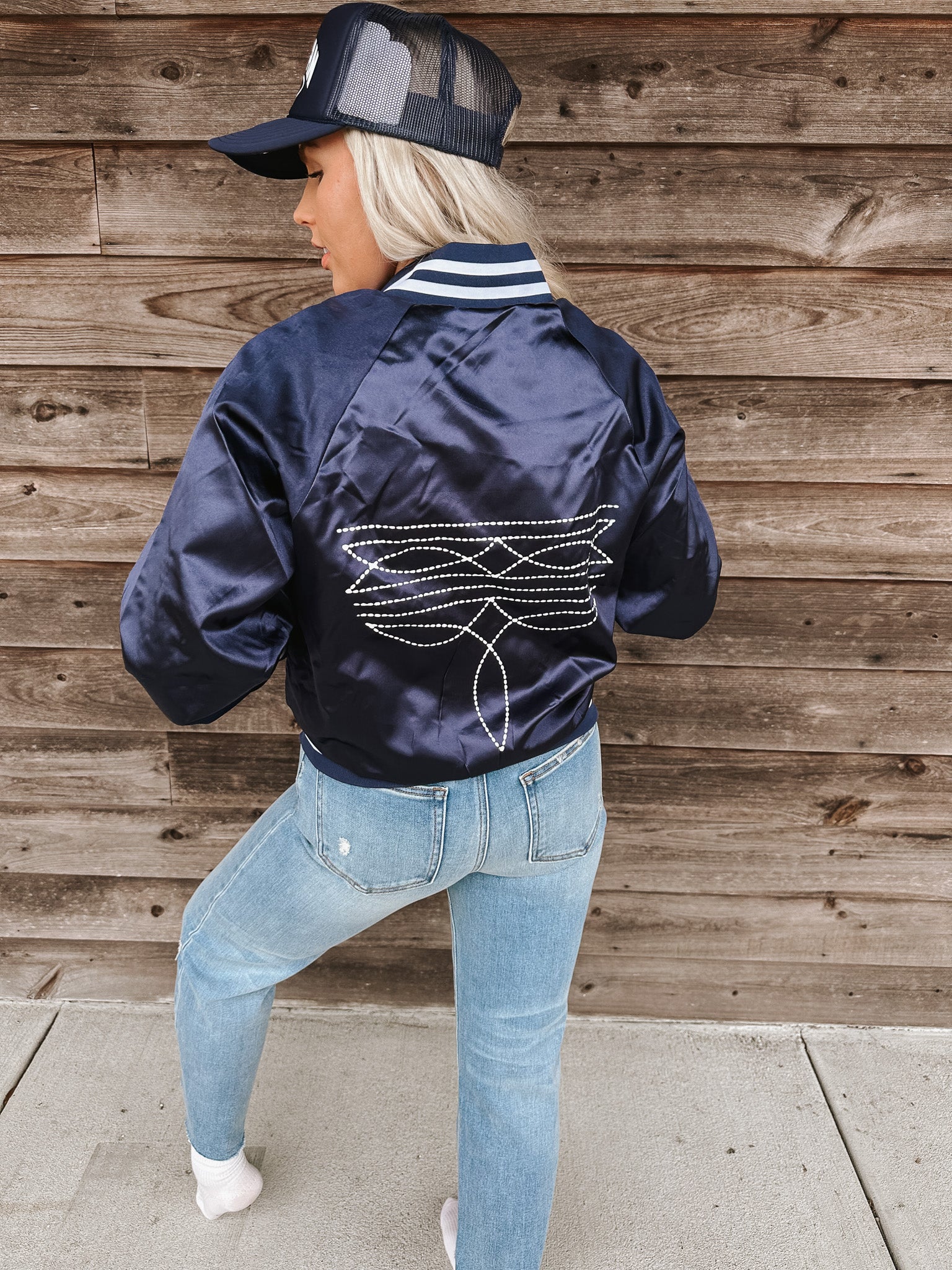 Boot Stitch Navy Bomber Jacket