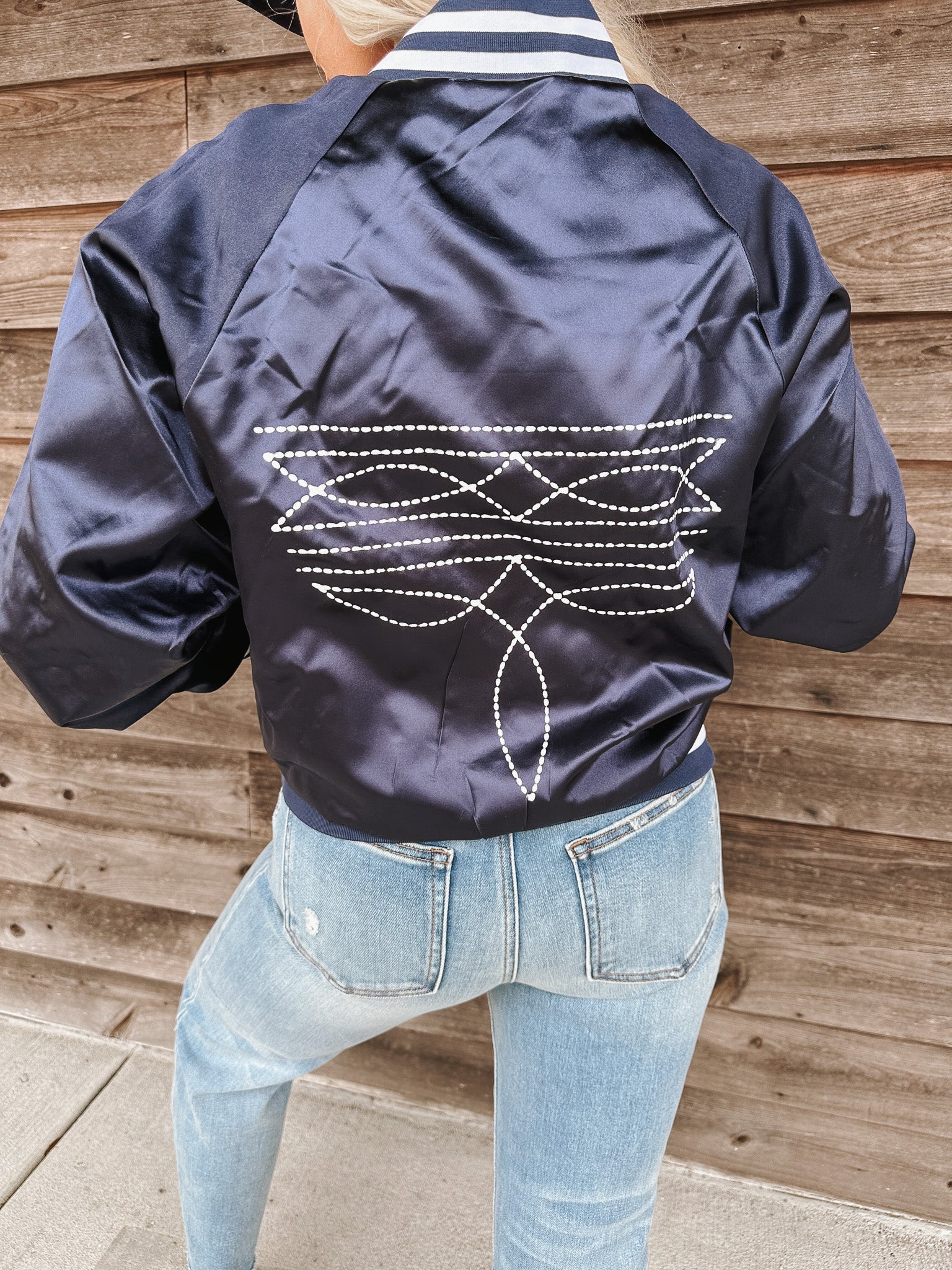 Boot Stitch Navy Bomber Jacket