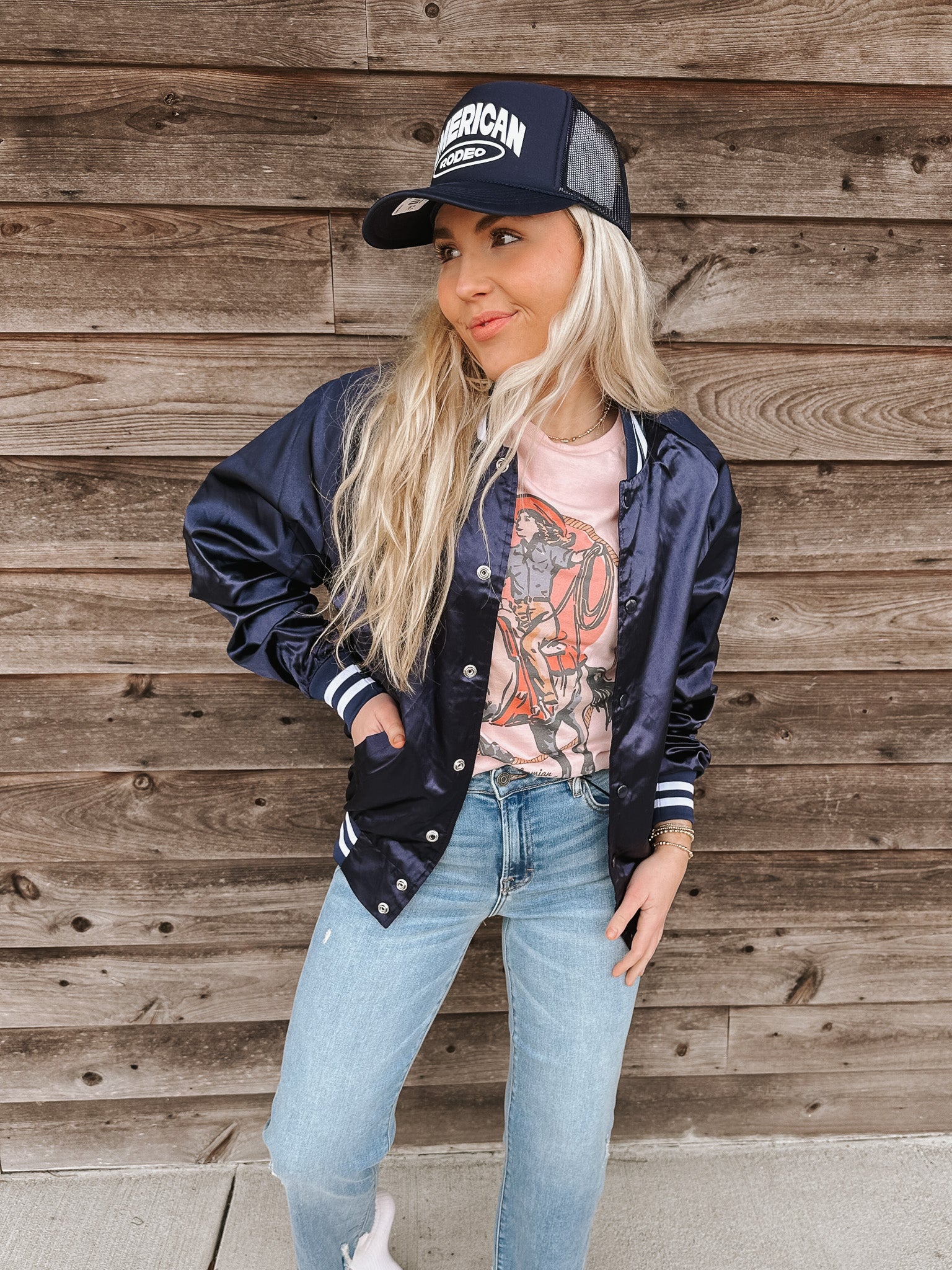 Boot Stitch Navy Bomber Jacket