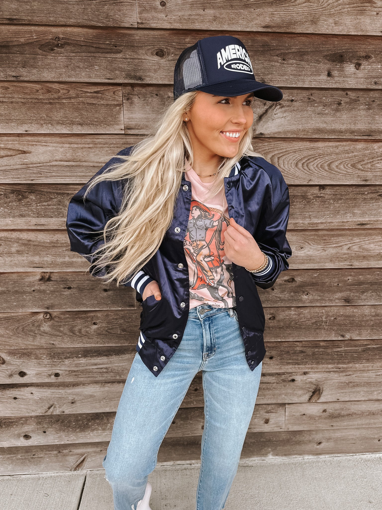 Boot Stitch Navy Bomber Jacket