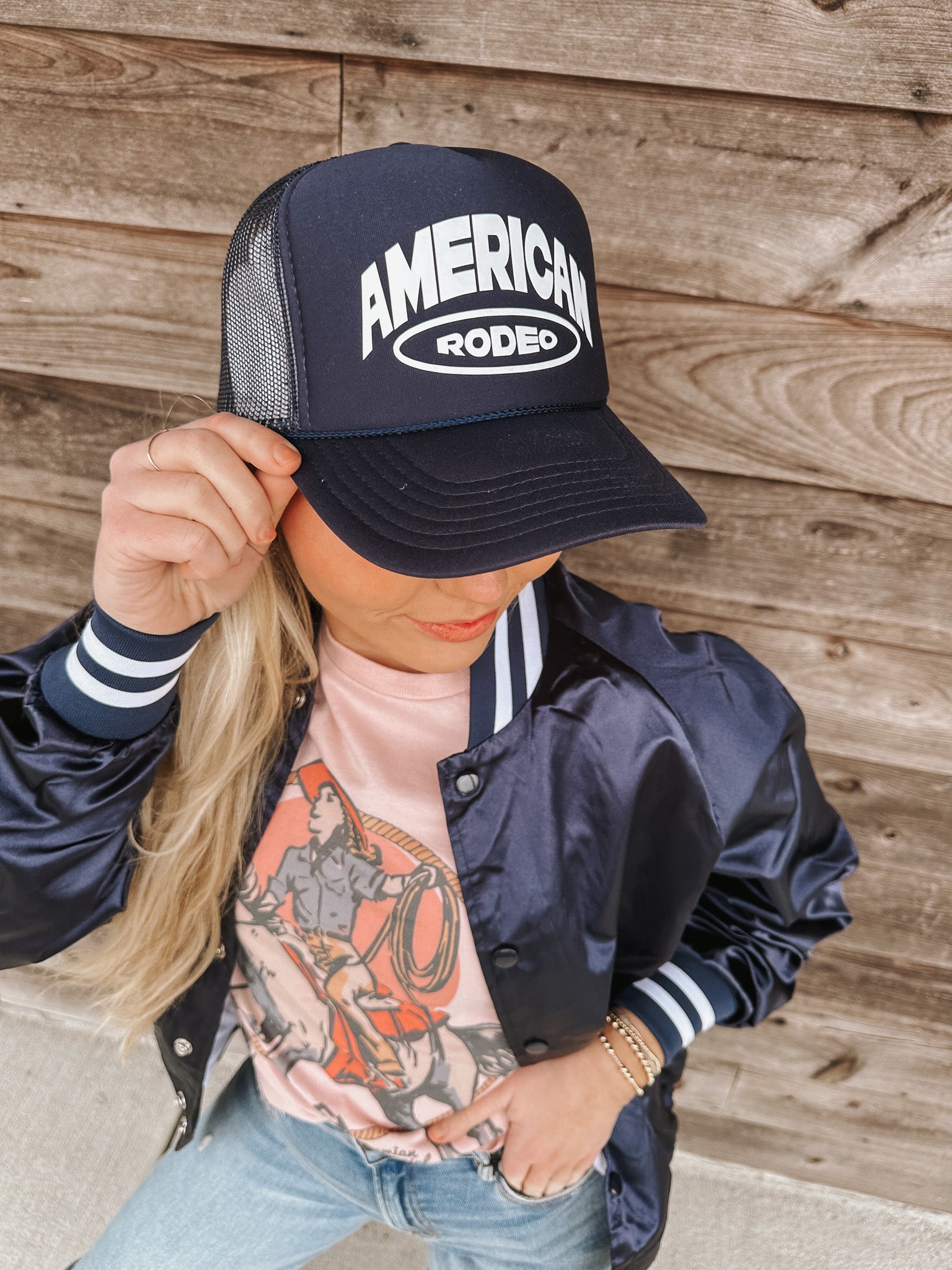 American Rodeo Mesh Navy White Cap