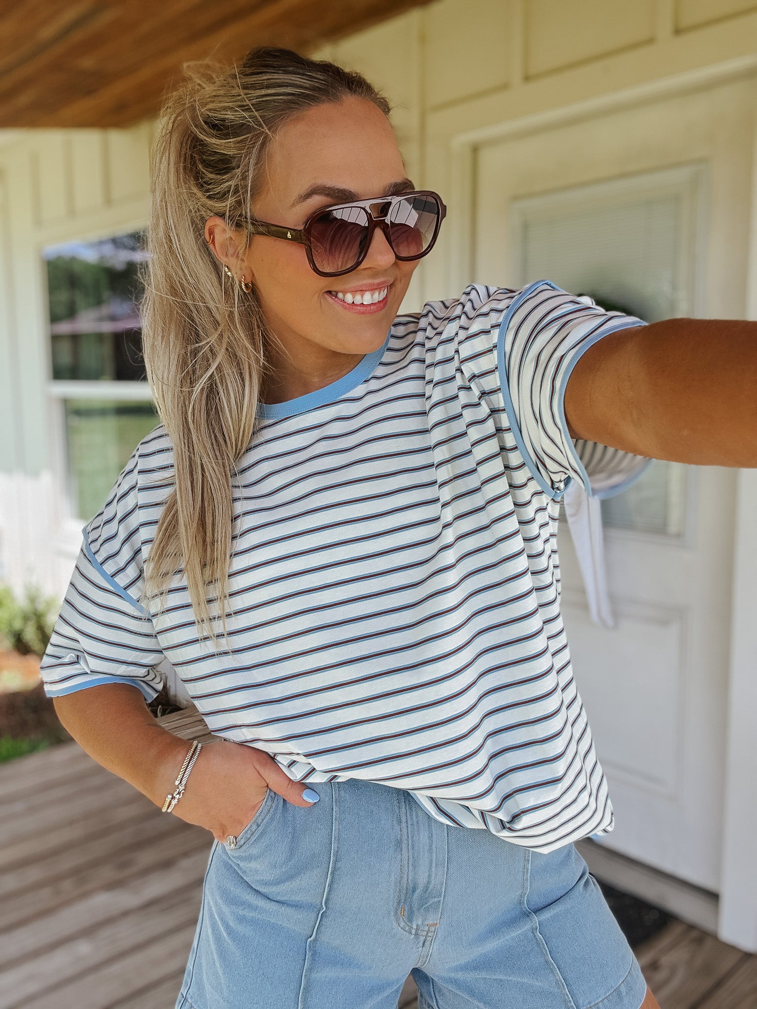 Sweet Summertime Blues Stripe Tee