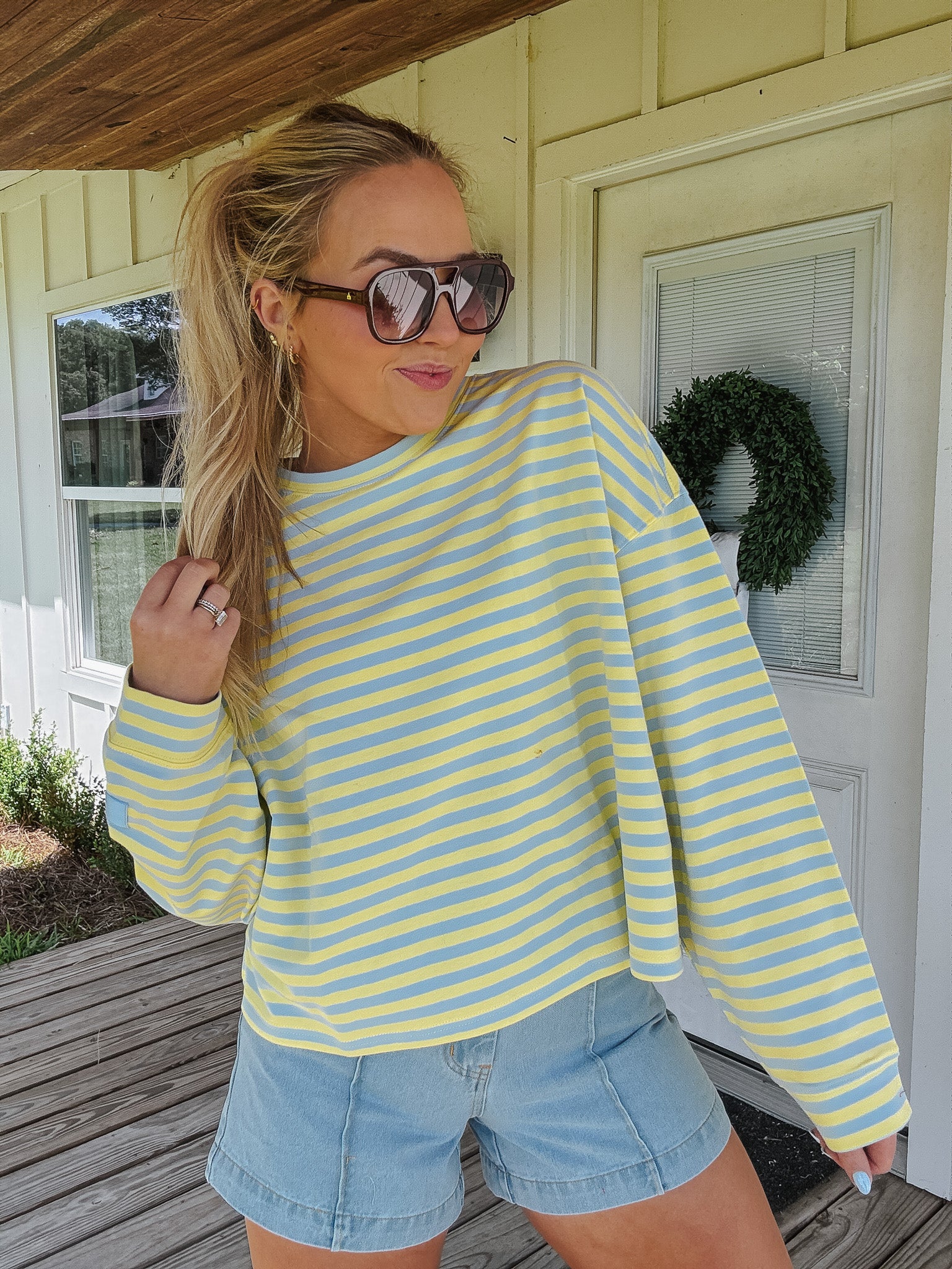 Striped Terry Loose Fit Lounge Top