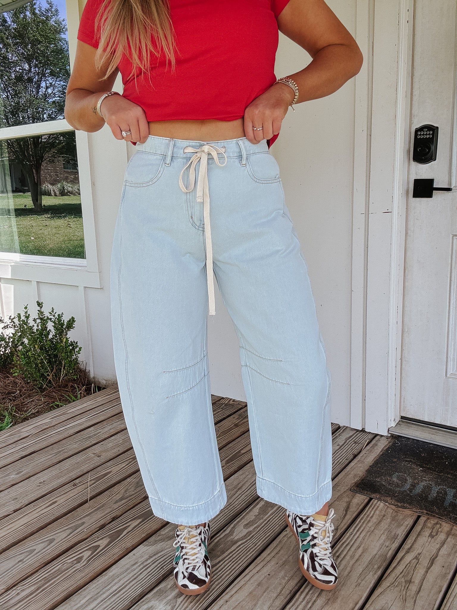 The Nori Floral Hem Barrel Jean